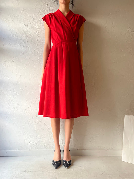 Vintage Handmade Red Midi Wrap Dress / Small