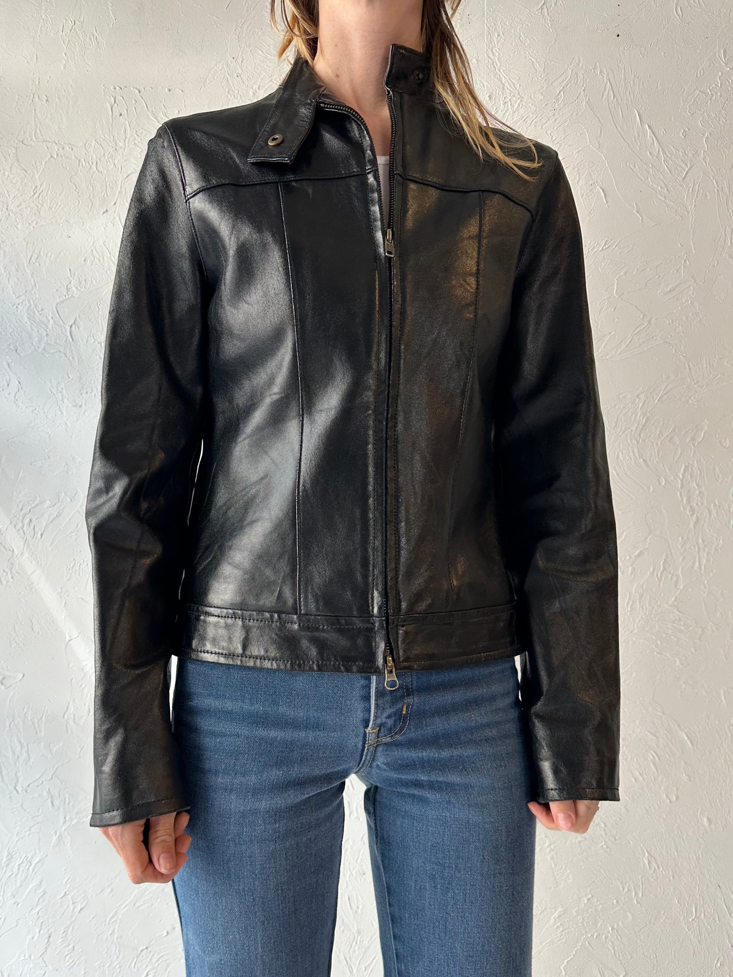 90s 'Le Chateau' Black Leather Jacket / Small