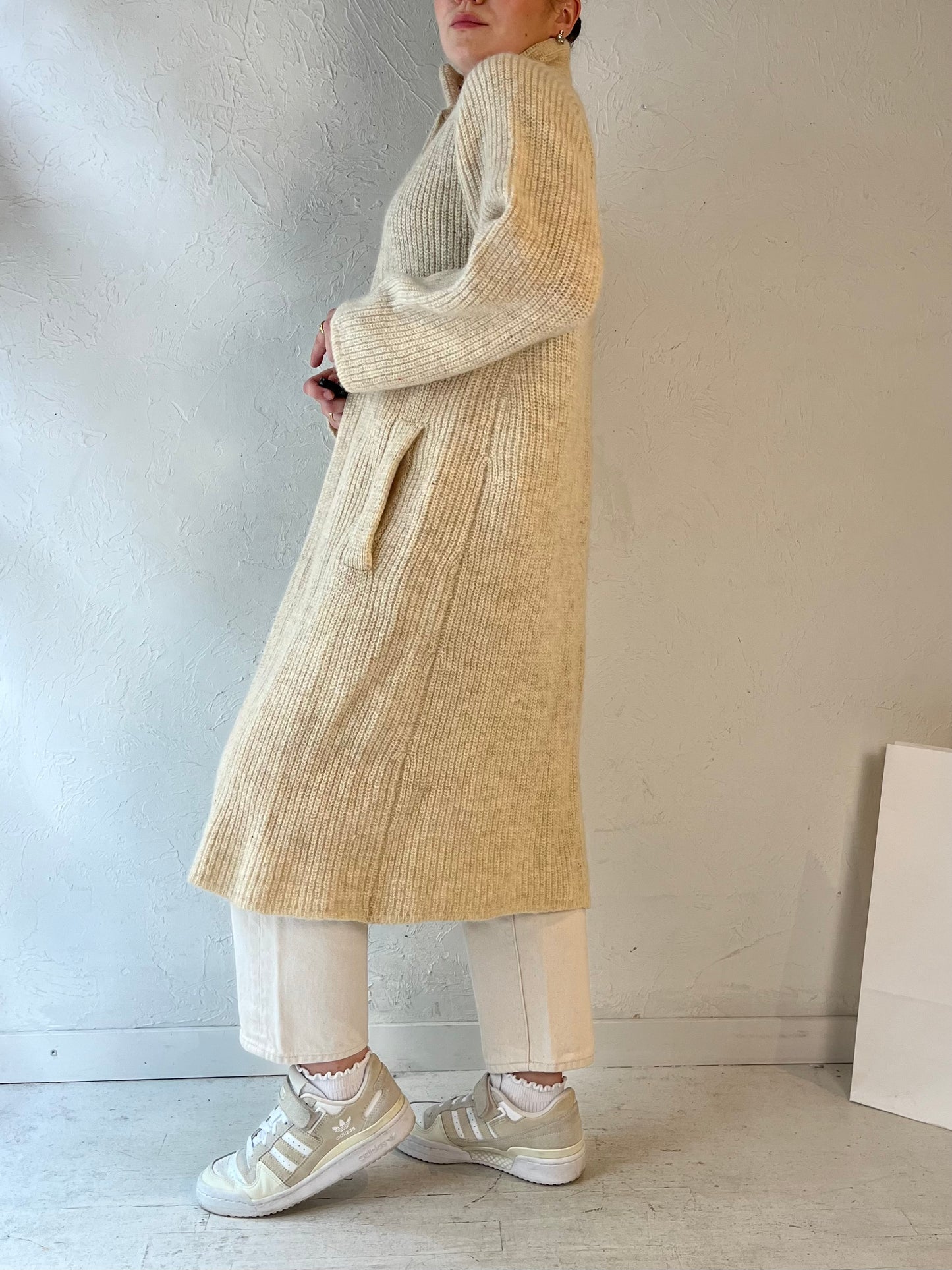 90s 'FSA Collection' Cream Wool Cardigan Sweater / Medium