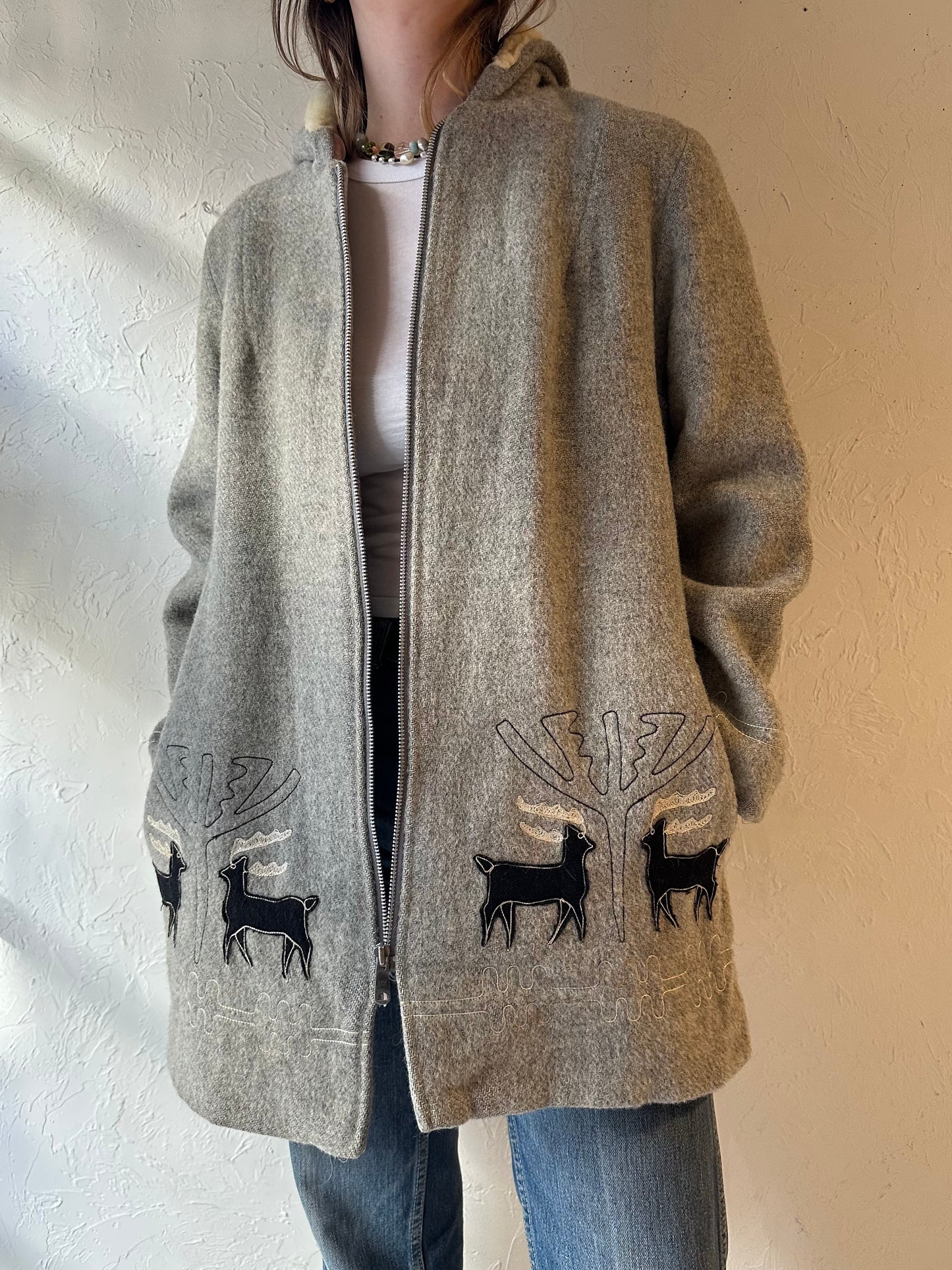 70s ‘Sears’ Gray Wool Hooded Coat / Small