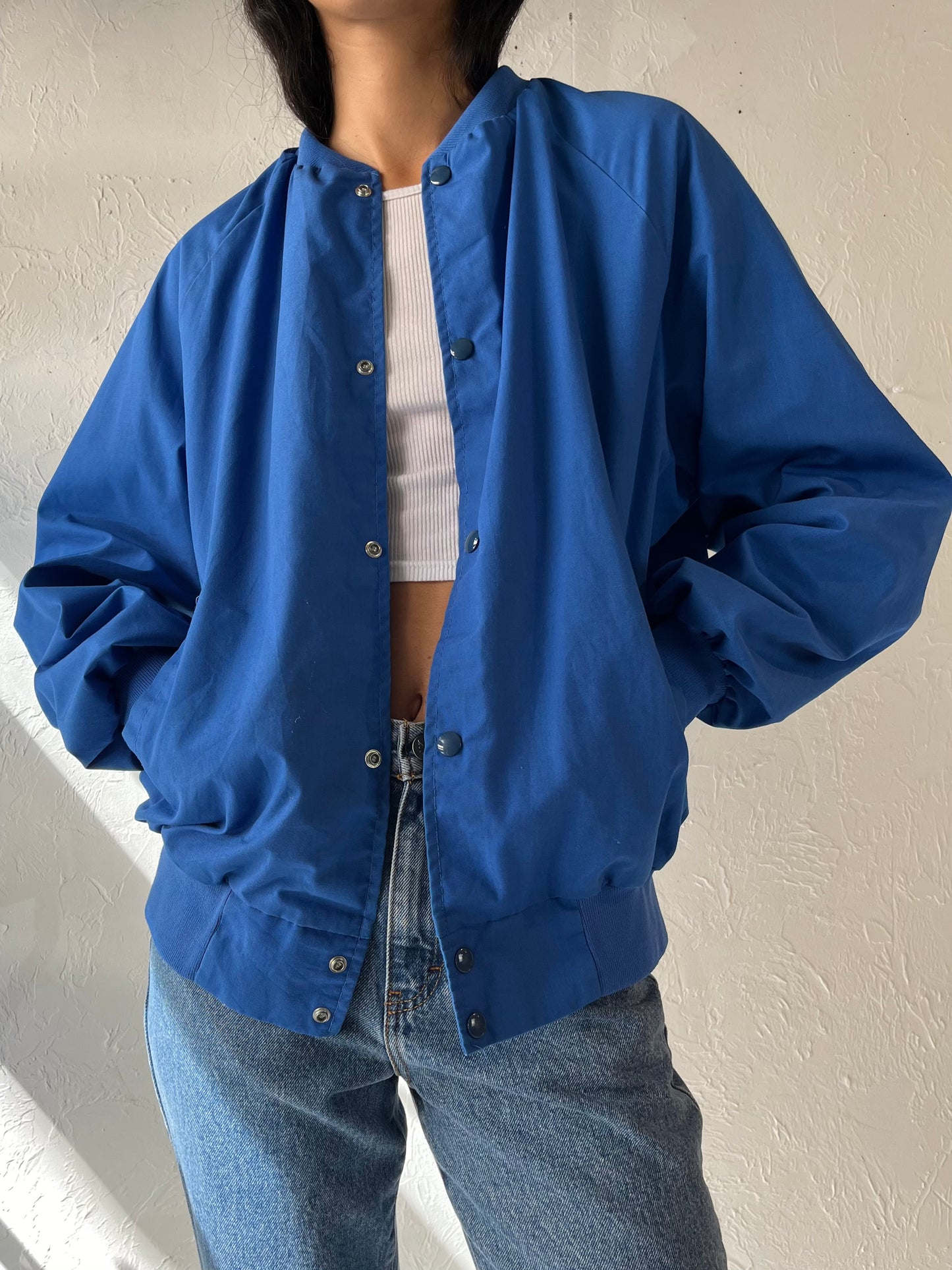 90s 'West Ark' Blue Bomber Jacket / Large