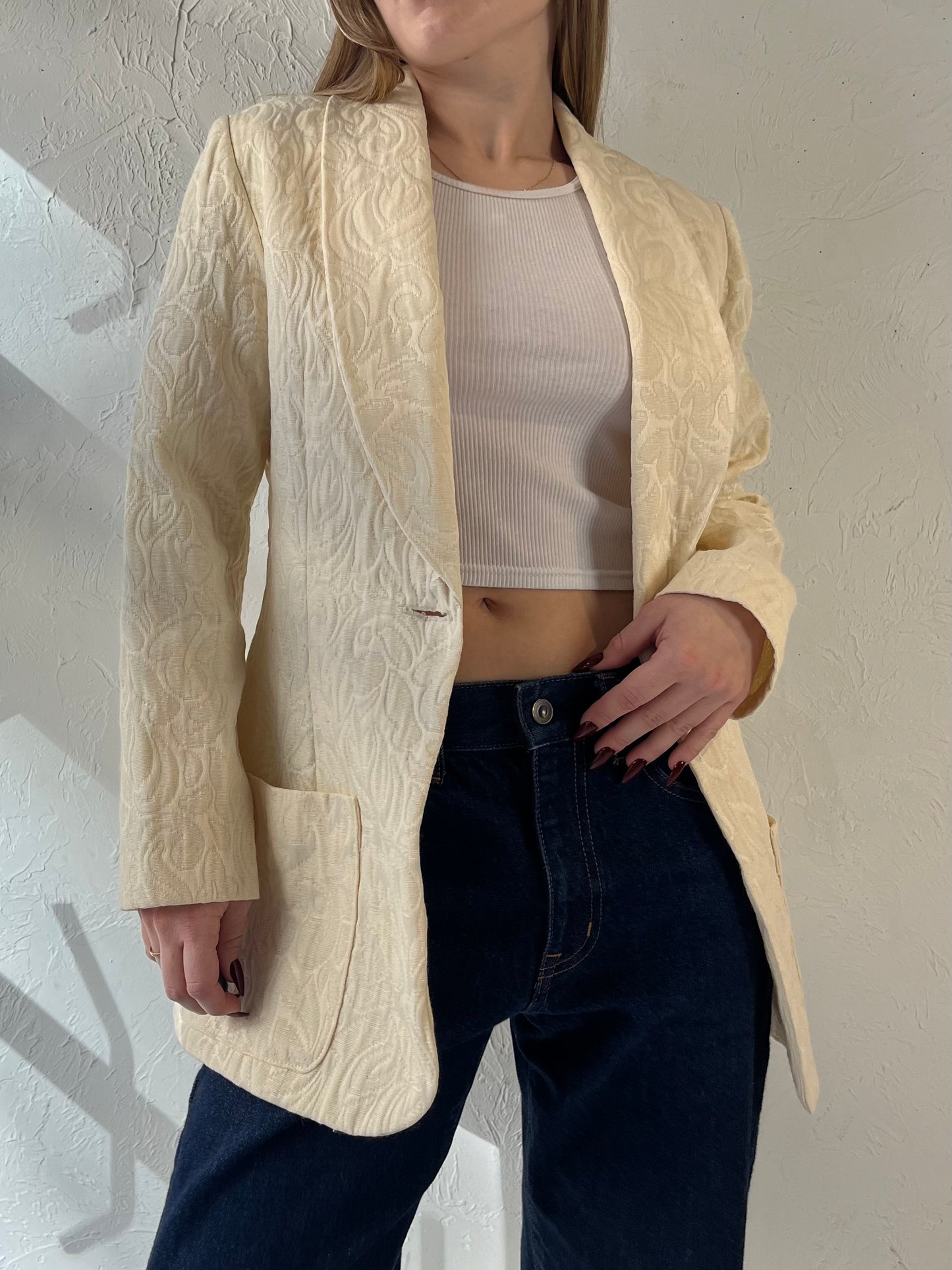 Vintage Cream Quilted Blazer Jacket / Small