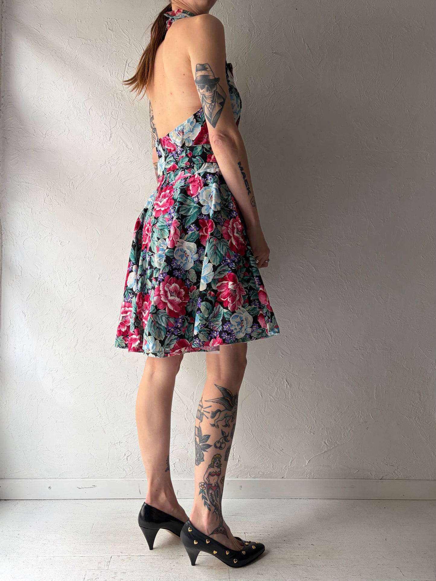 Vintage Floral Halter Dress / Medium