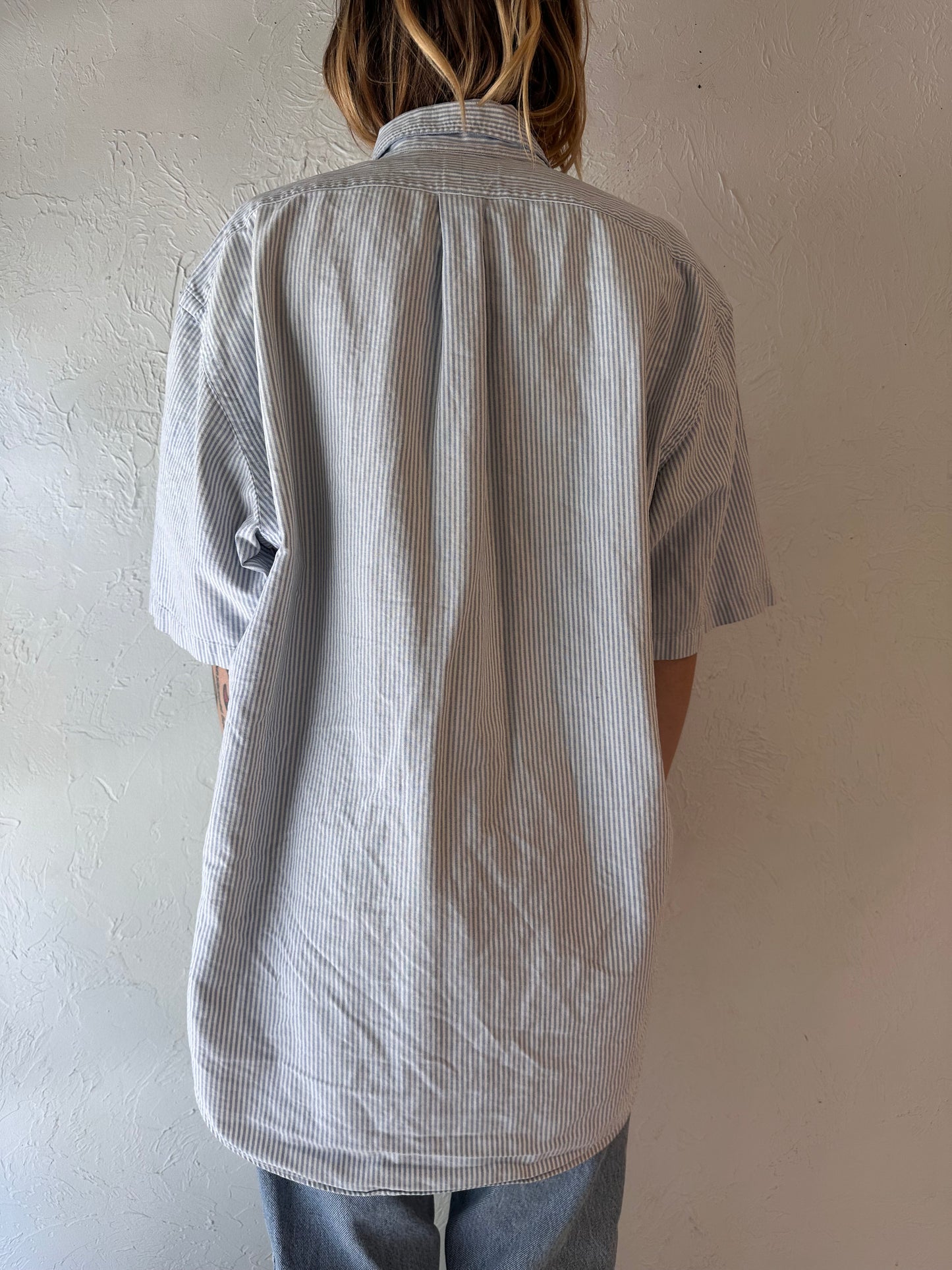 Y2k 'Ralph Lauren' Striped Short Sleeve Button Up Shirt / Large