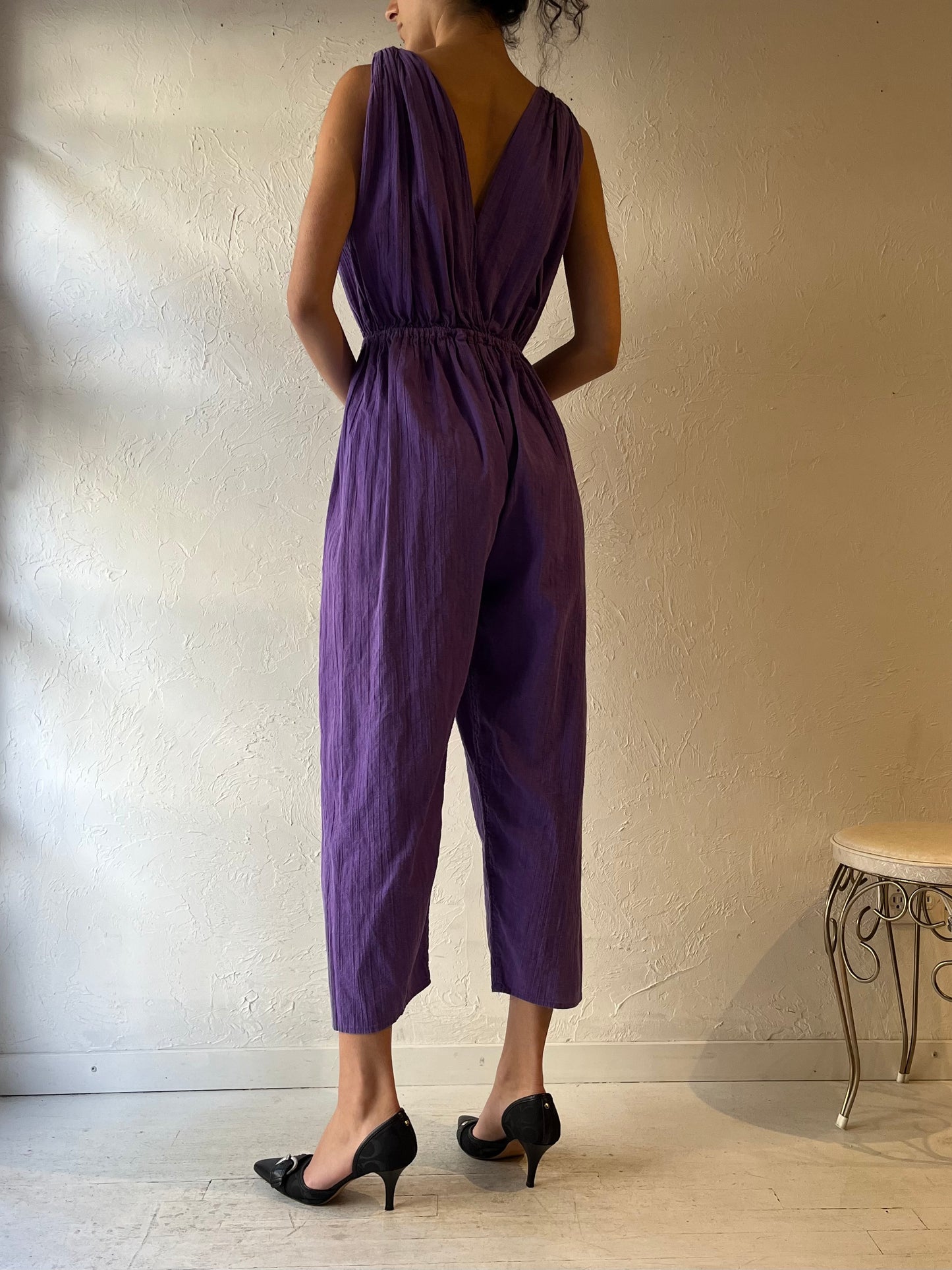 Vintage Purple Crinkle Jumpsuit / Small