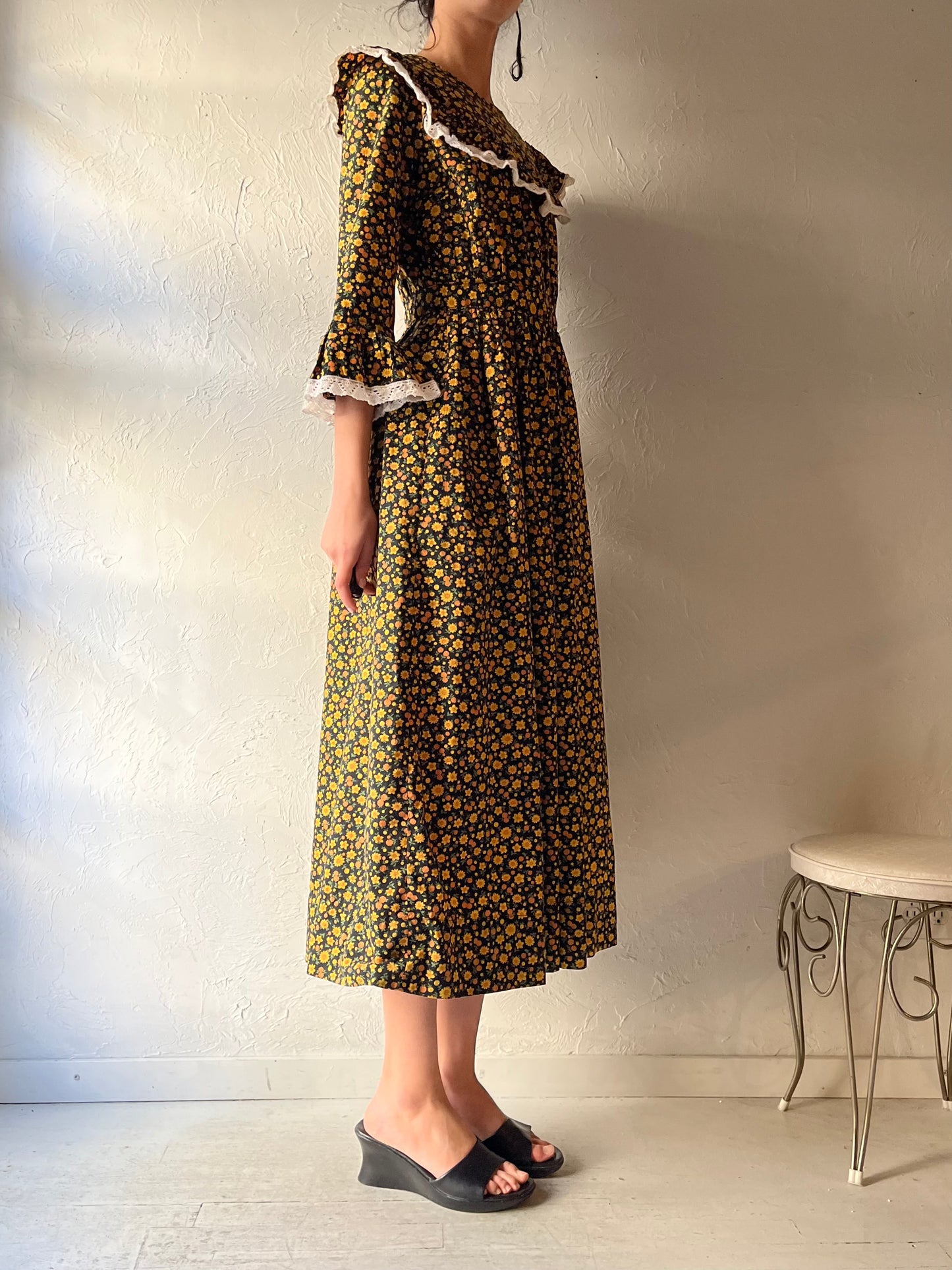 Vintage Handmade Floral Peasant Midi Dress / Small