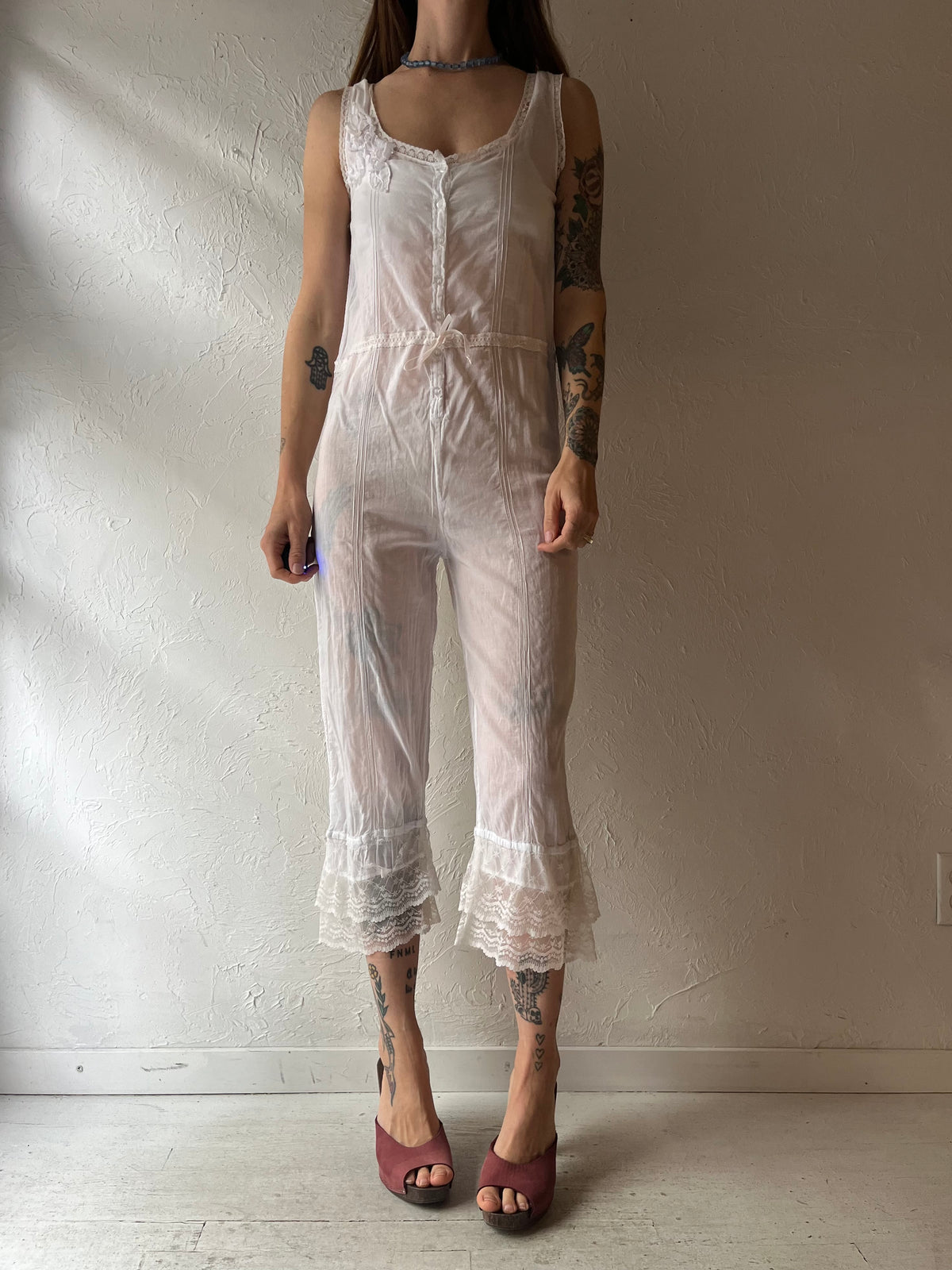 Vintage 'Cinzia' Sheer Lingerie Lace Jumpsuit / Small