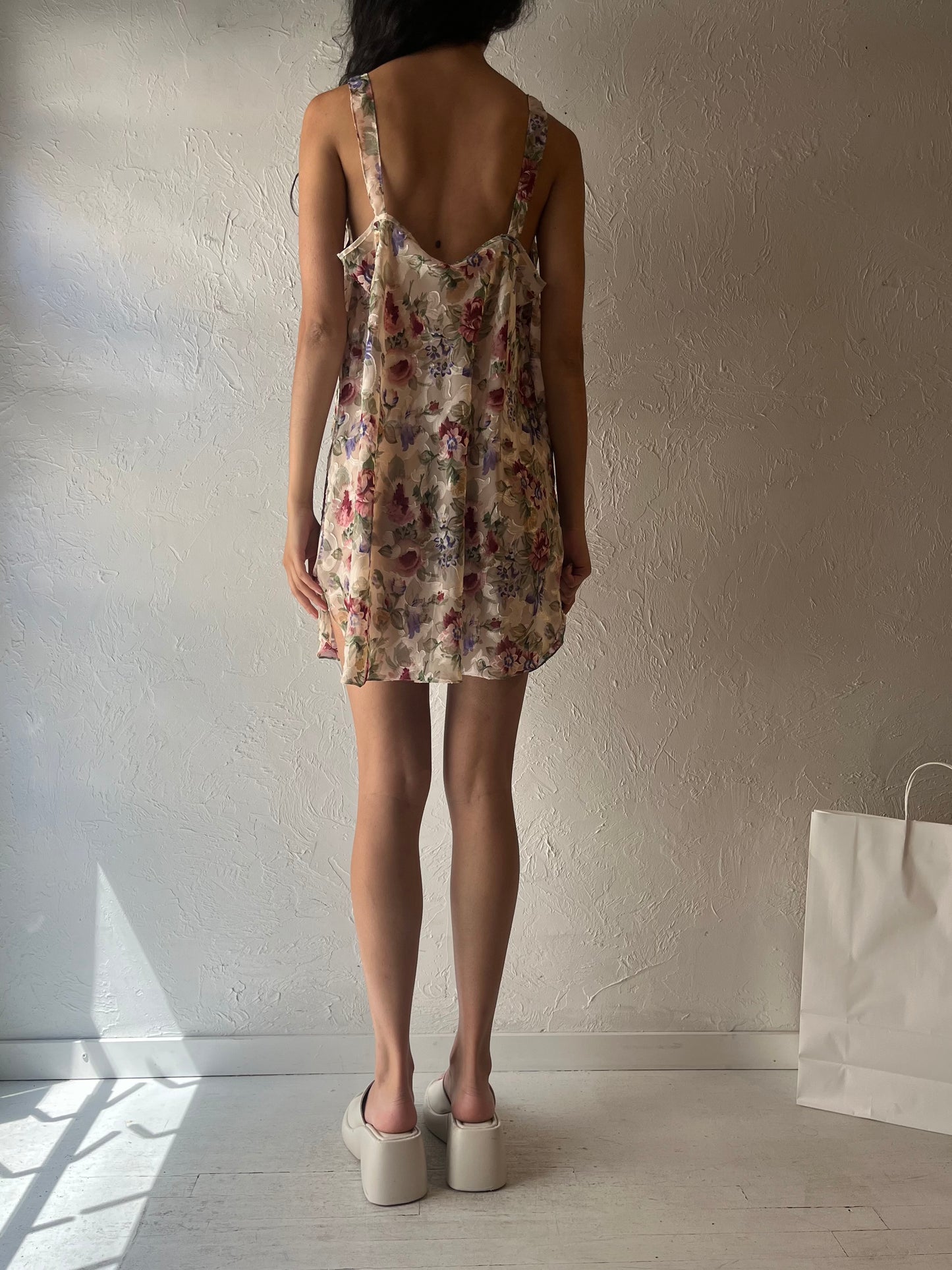 90s ‘Private Luxuries’ Sheer Floral Slip Dress / XL
