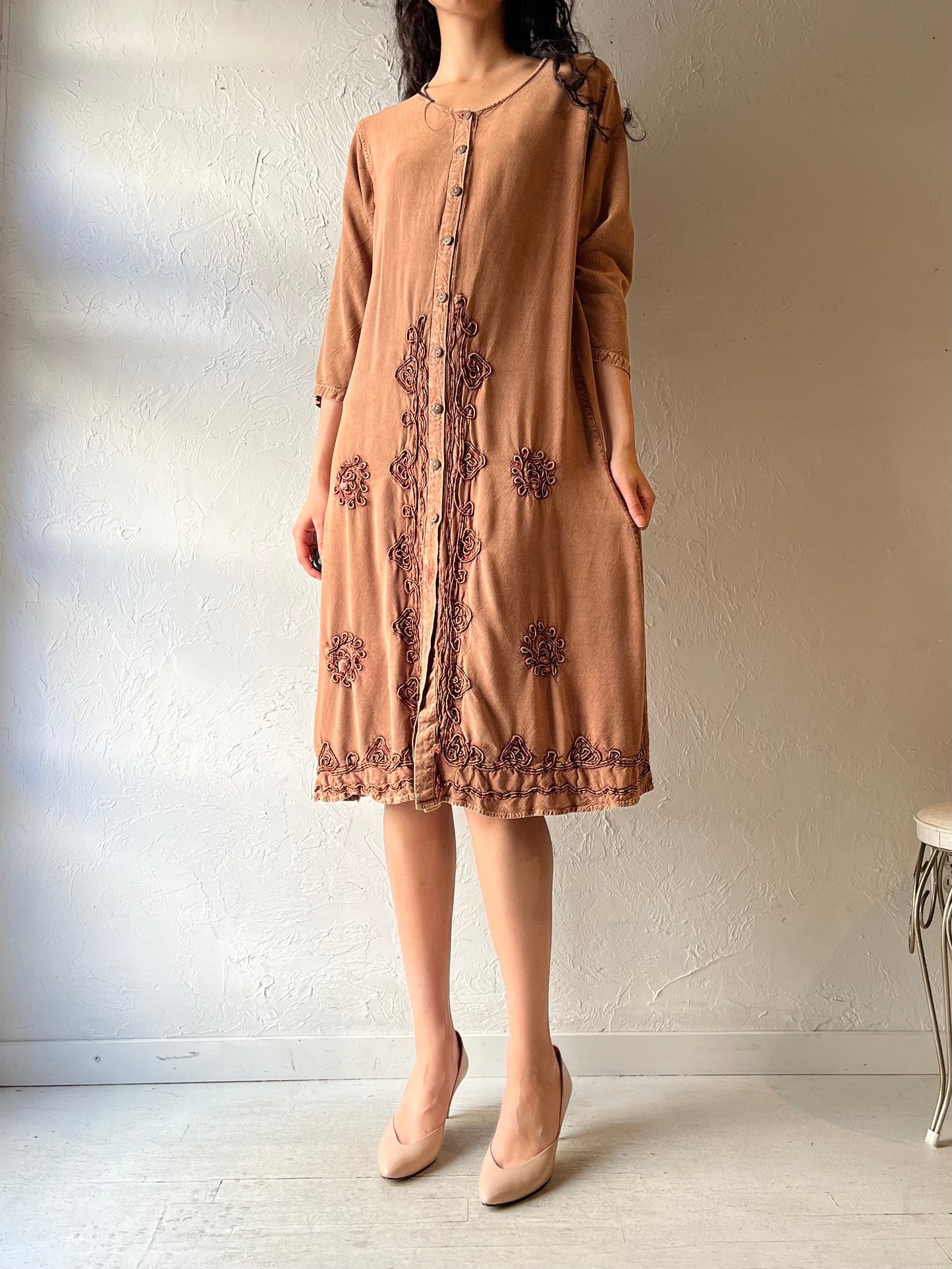 Vintage 'Magic' Button Up Fairycore Ren Faire Midi Dress / Medium