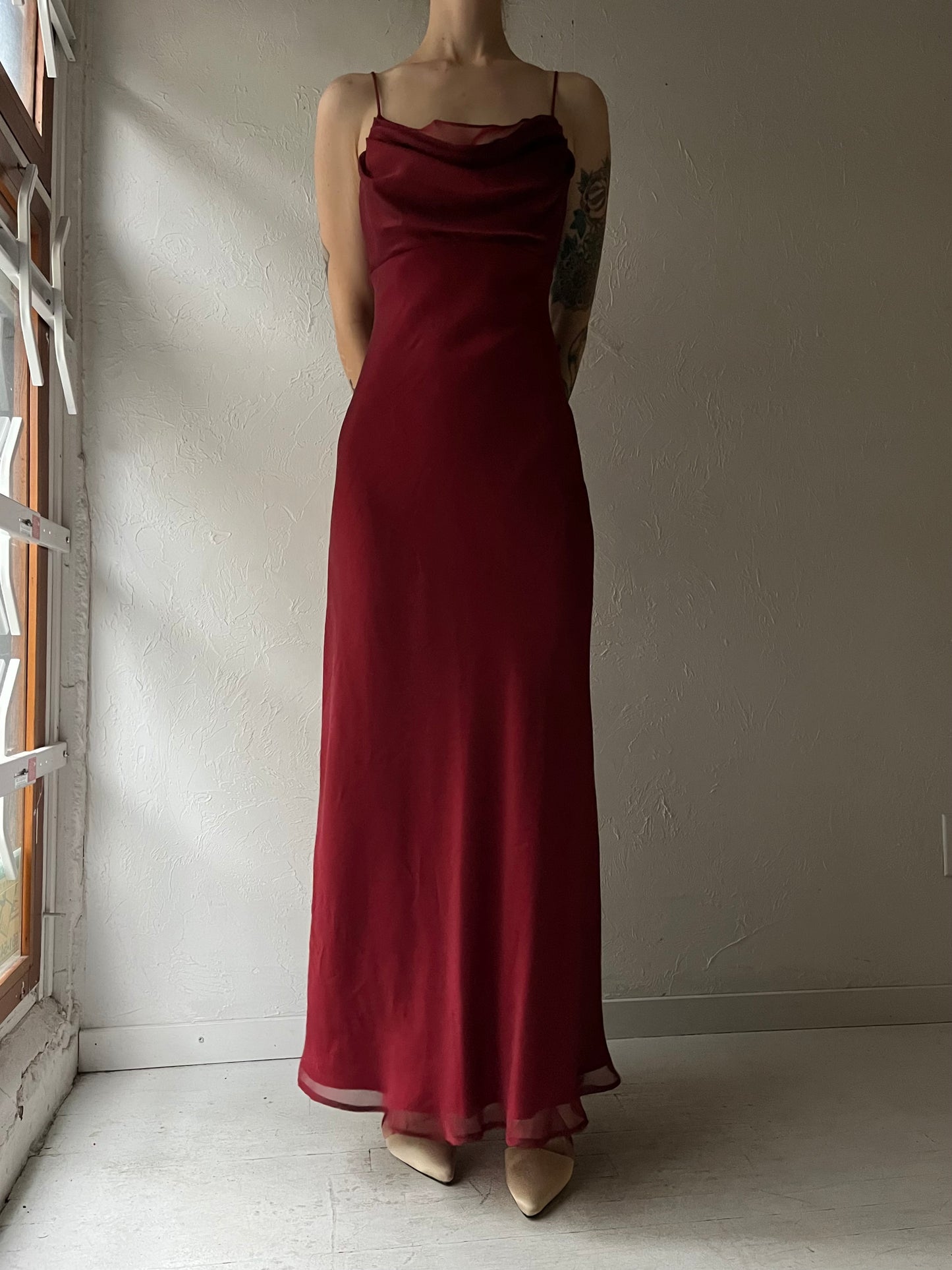 90s ‘Cache’ Red Formal Maxi Dress / Small