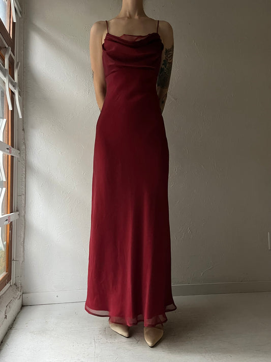 90s ‘Cache’ Red Formal Maxi Dress / Small