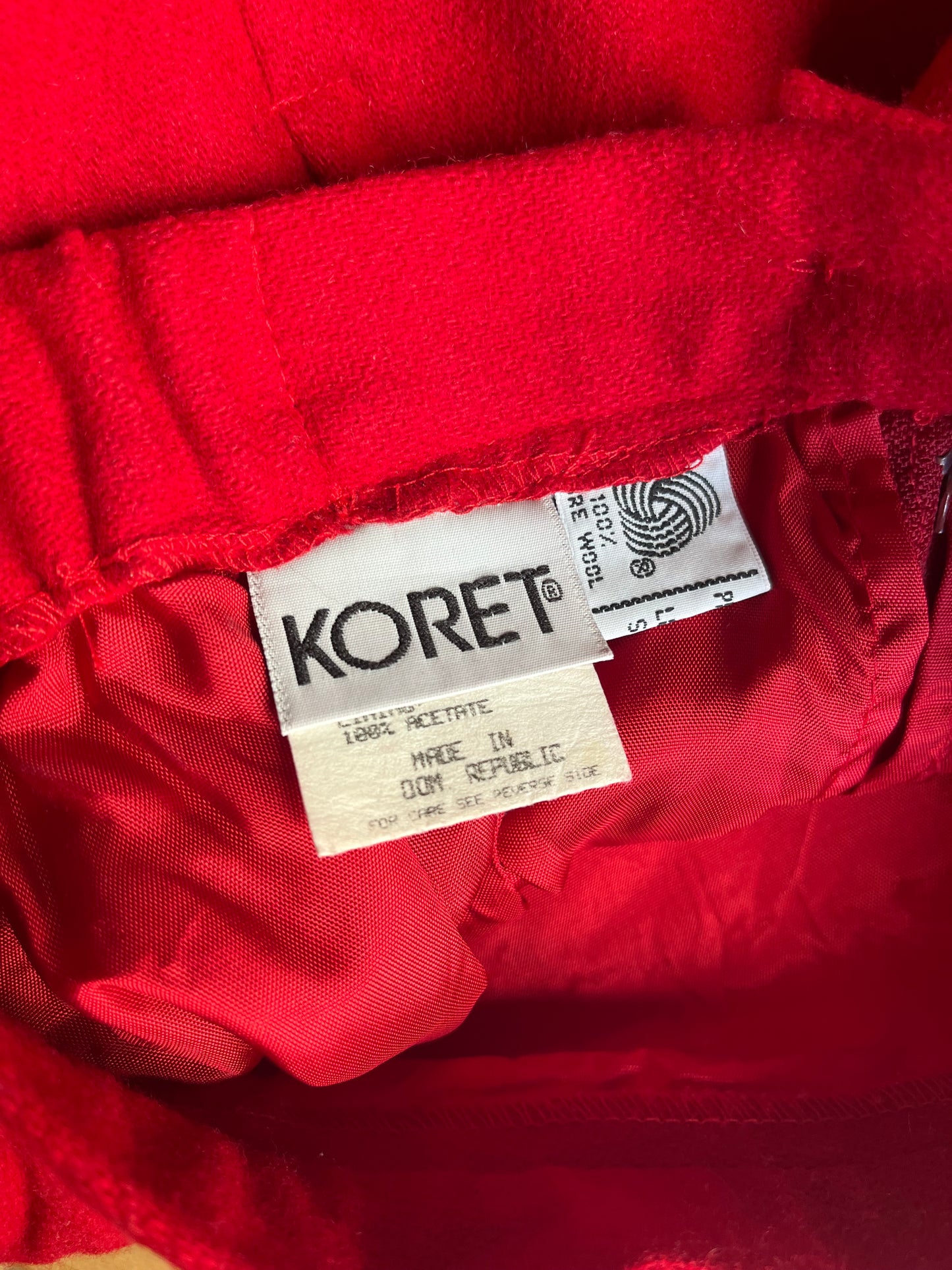 80s ‘Koret’ Red Wool Midi Skirt / Small