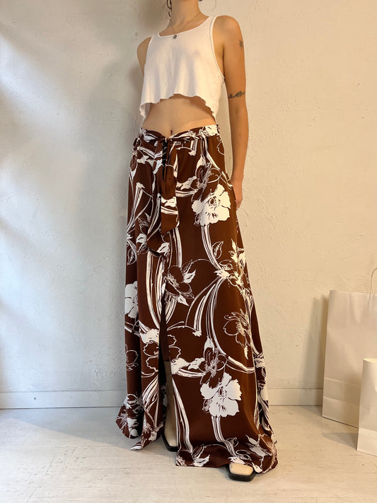 70s 'Ibera' Brown Patterned Maxi Skirt / Medium