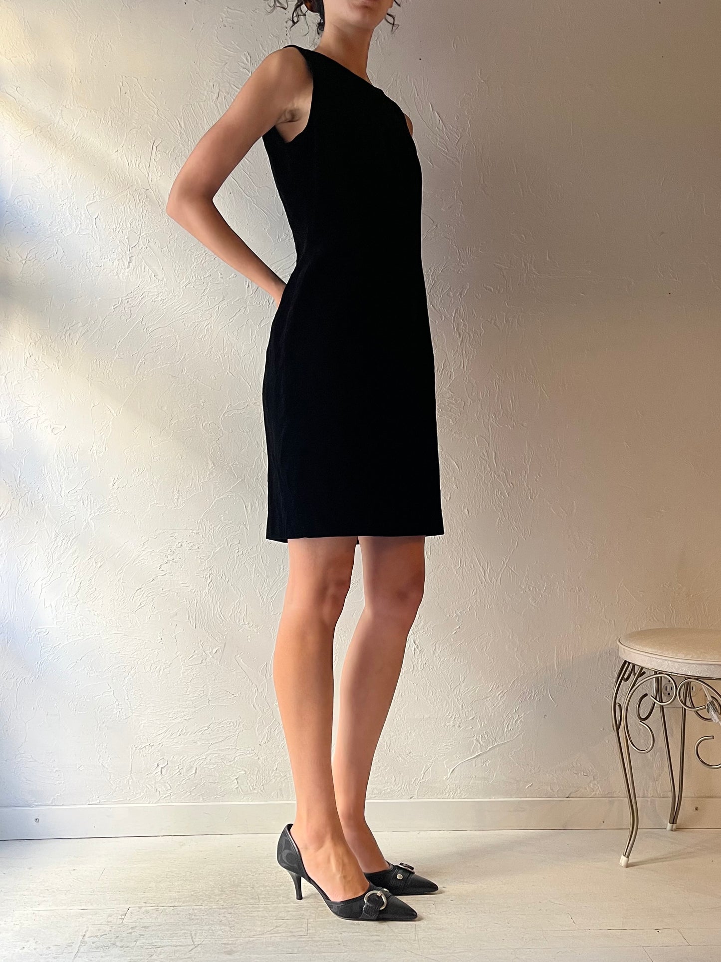 80s 'Algo' Black Velvet Beaded Dress / Medium