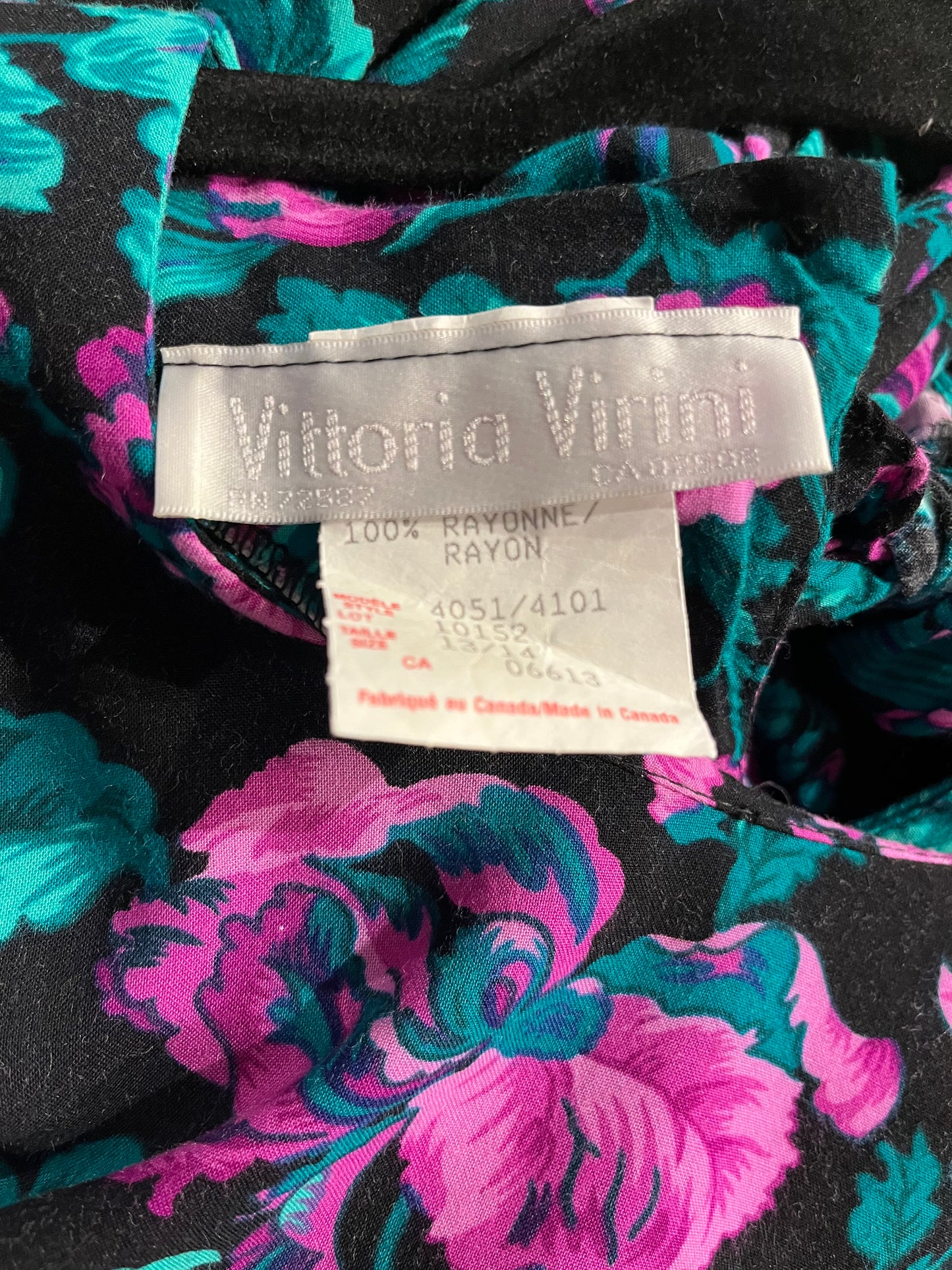 80s 'Vittoria Virini' Floral Print Midi Dress / Medium