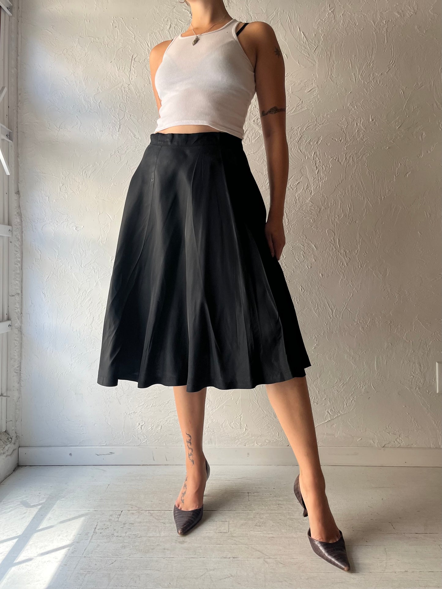 Vintage Black Hight Waisted Gothcore Dark Academia Midi A-Line Skirt / Medium