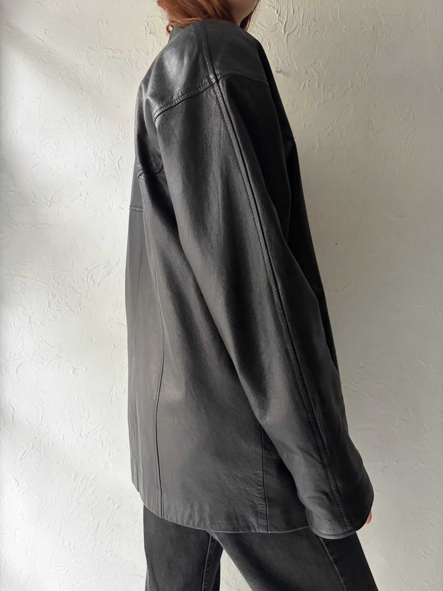80s' Ronnie De Vinci' Black Minimalist Leather Jacket / Medium