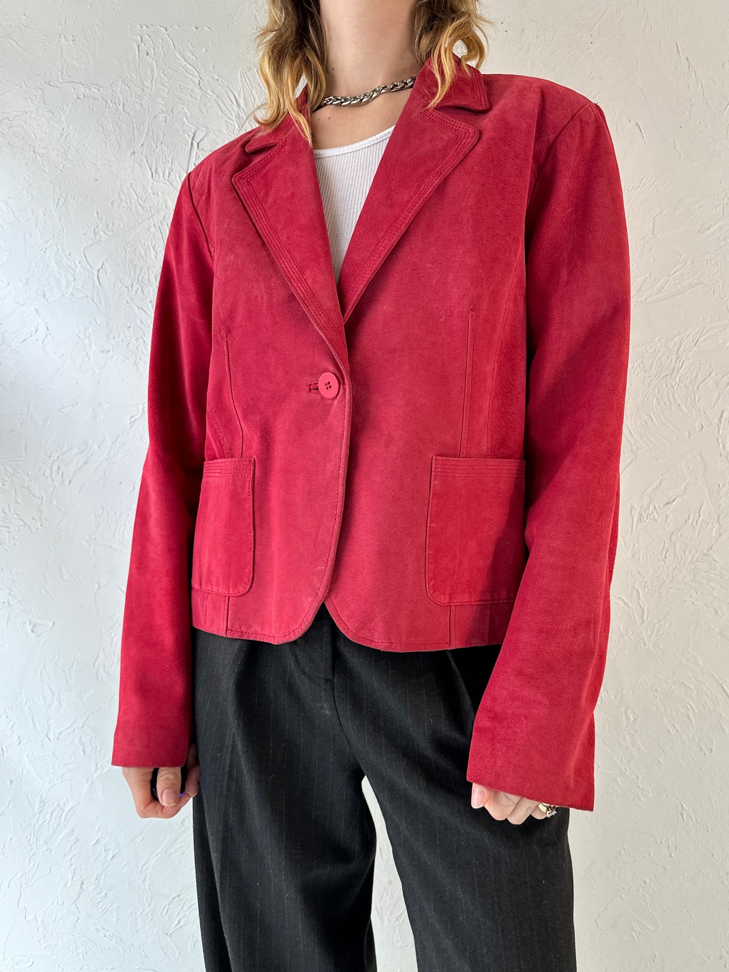 Y2k 'Alfani' Red Suede Jacket / Large