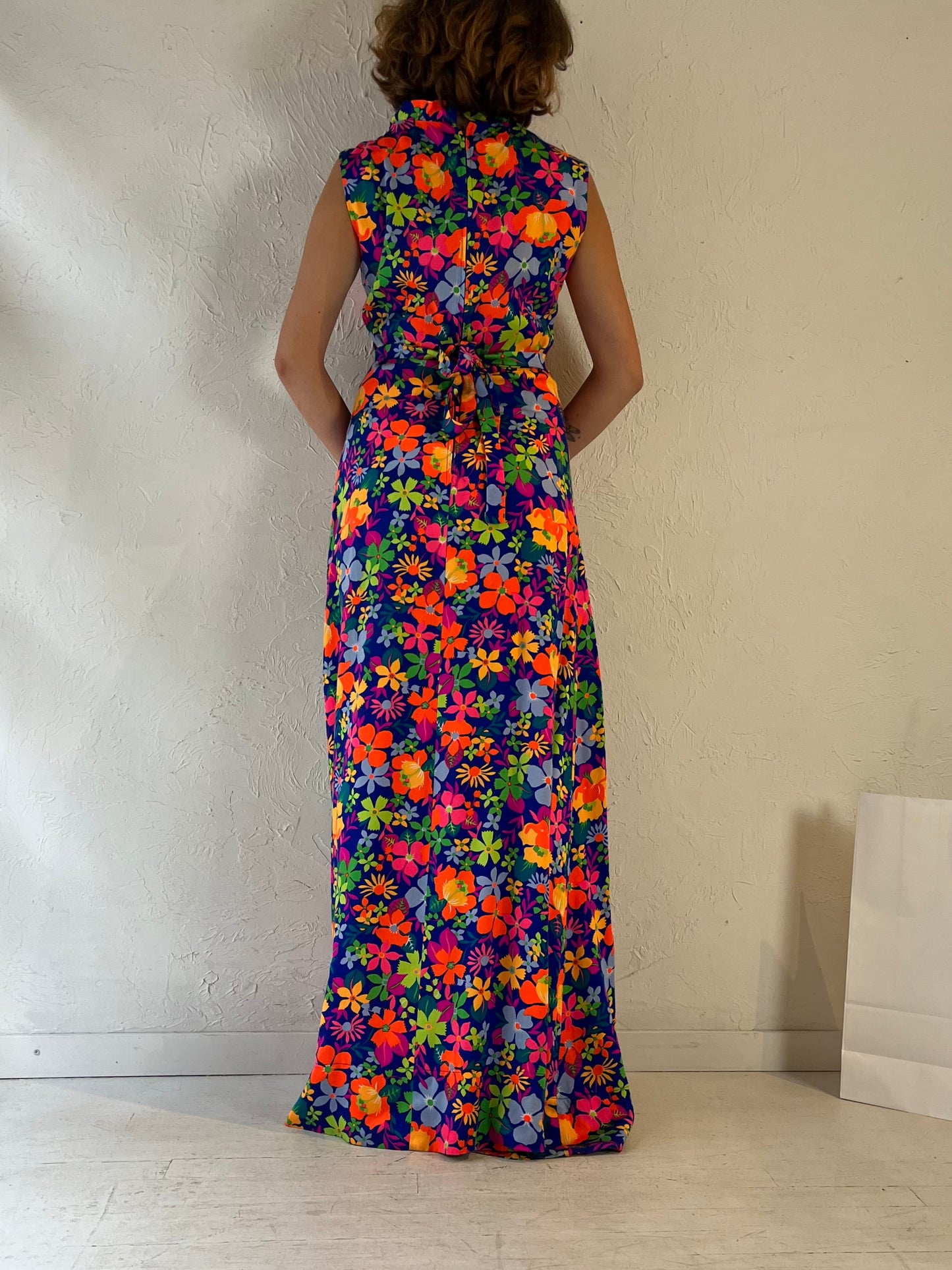 Vintage Handmade Retro Floral Print Maxi Dress / Medium