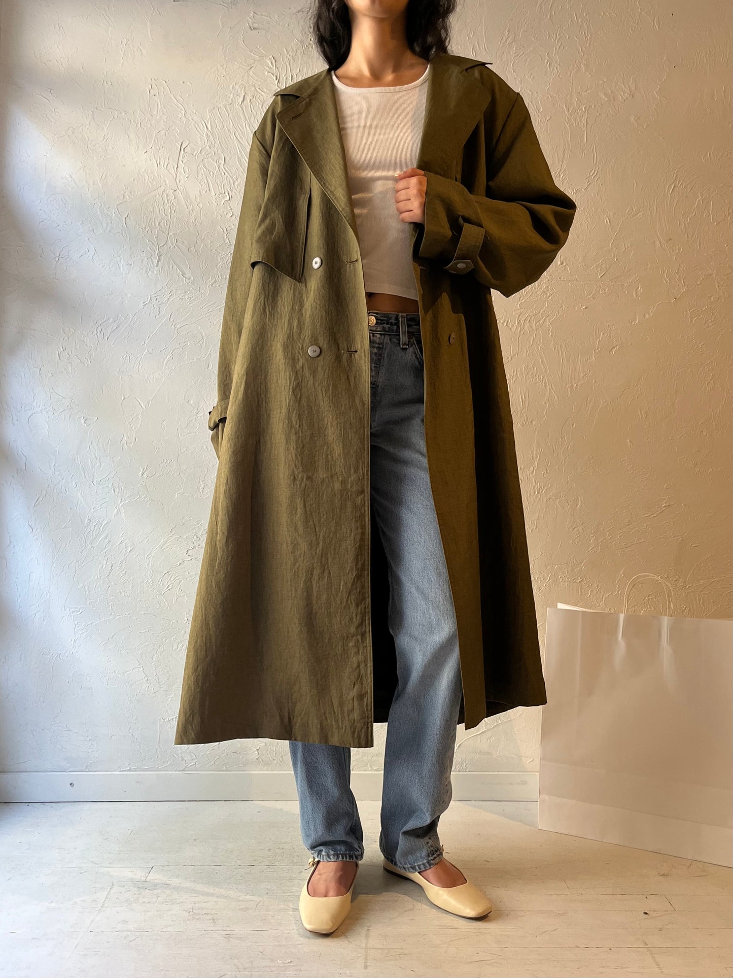 Y2k 'Collection Elegante' Green Lightweight Trench Coat / Large