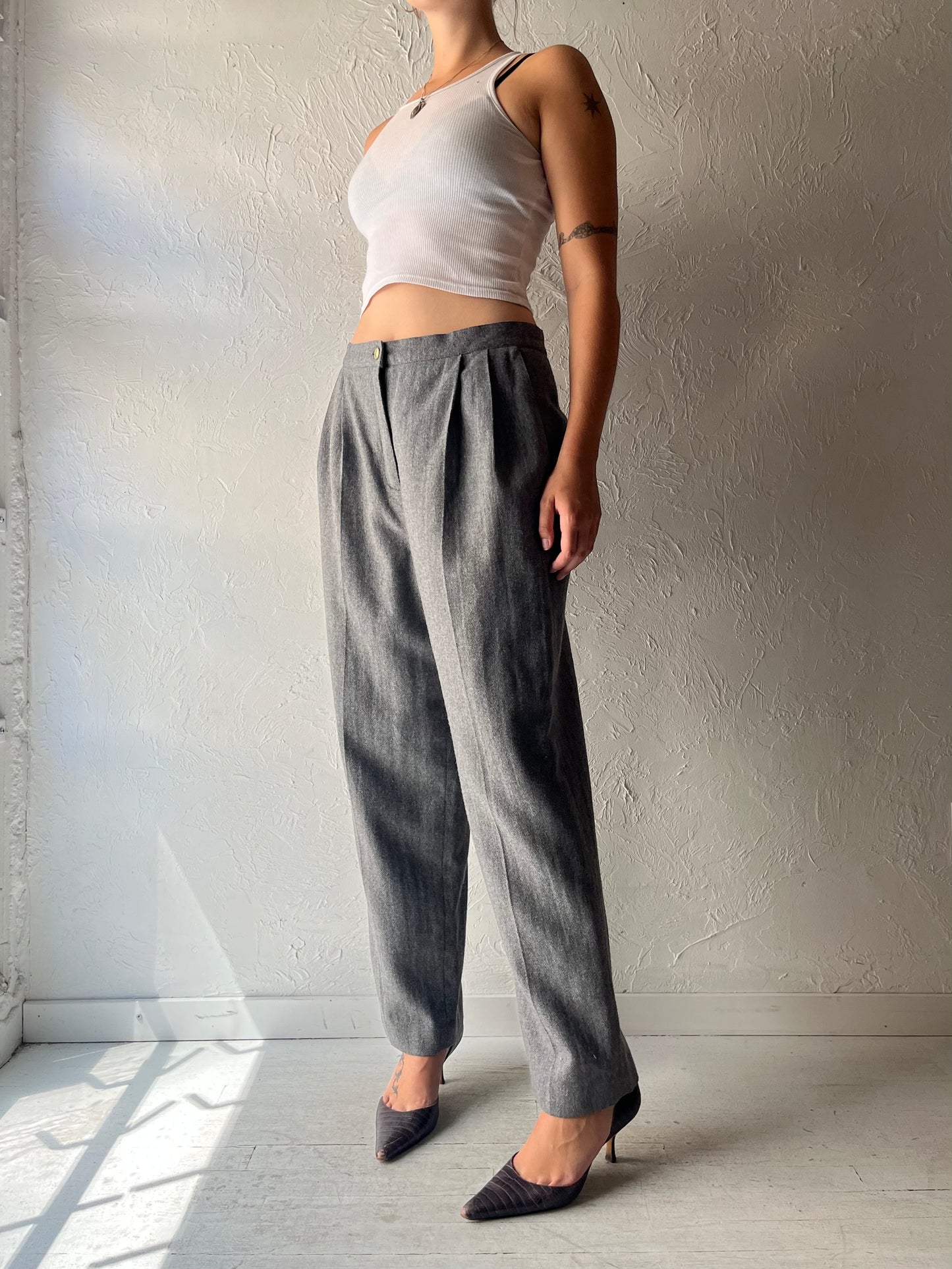 90s 'Haberdashery' Grey Minimalist Academia Preppy Office Wear Pants Trousers / Medium