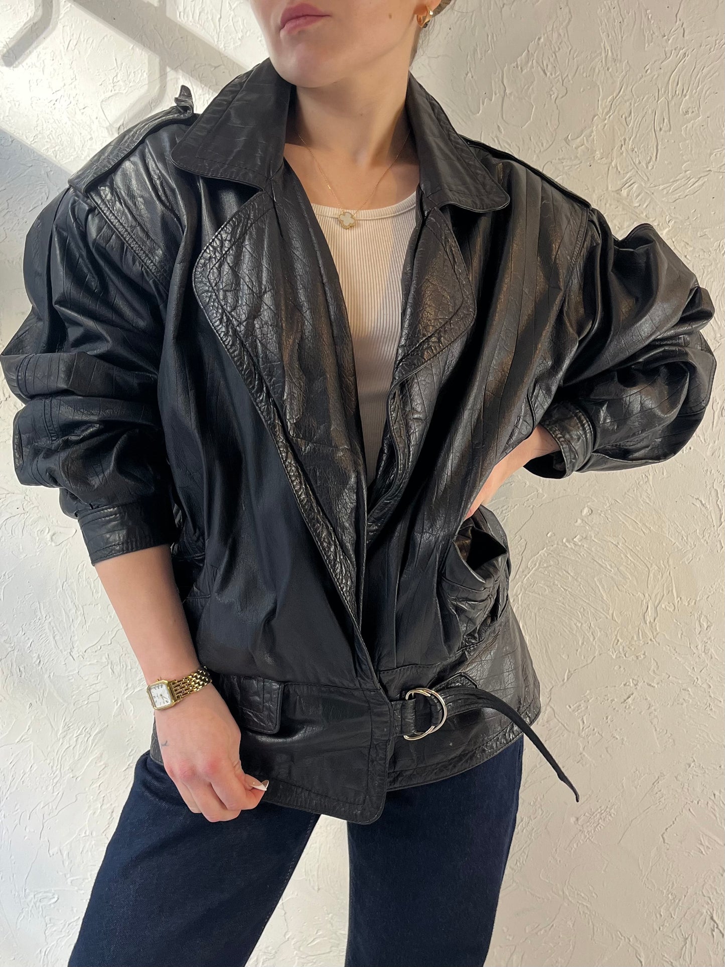 80s ‘Winlit’ Black Leather Jacket / Medium