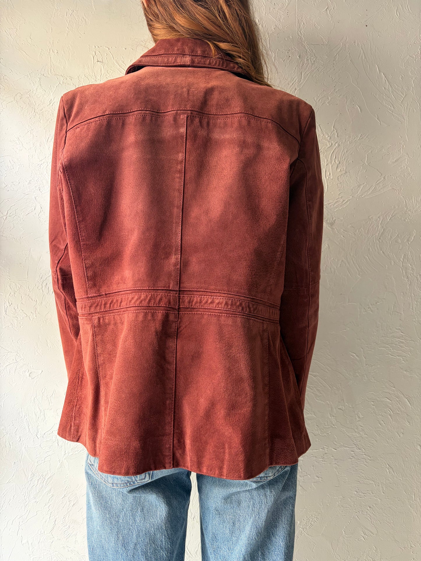 Y2k 'Jessica' Vintage Minimalist Burgundy Suede Leather Jacket / XL