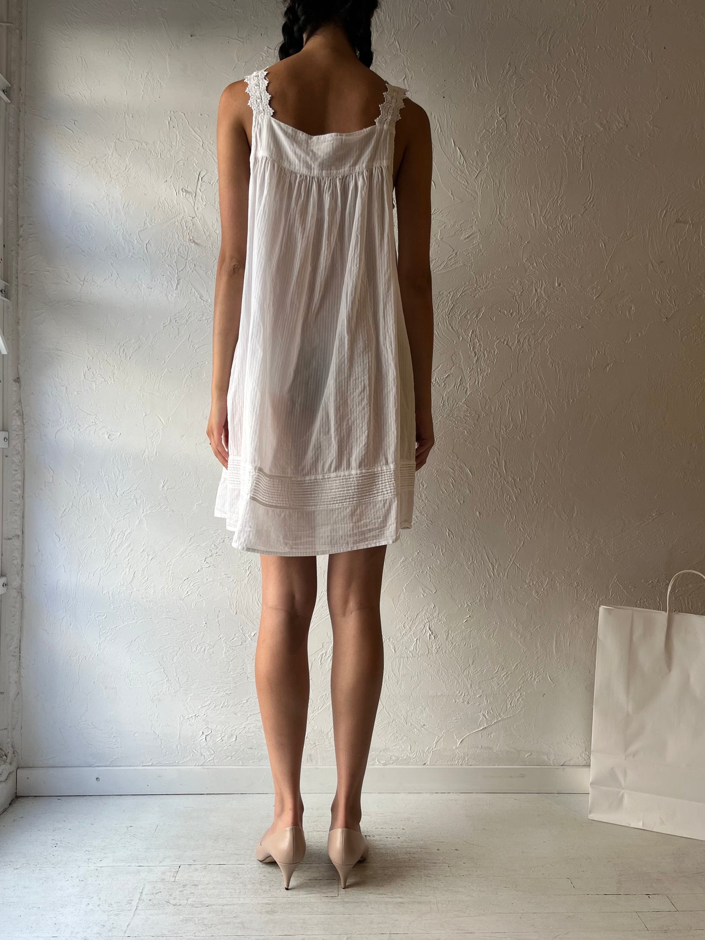Y2K ‘Eileen West’ White Cotton Mini Dress / Medium