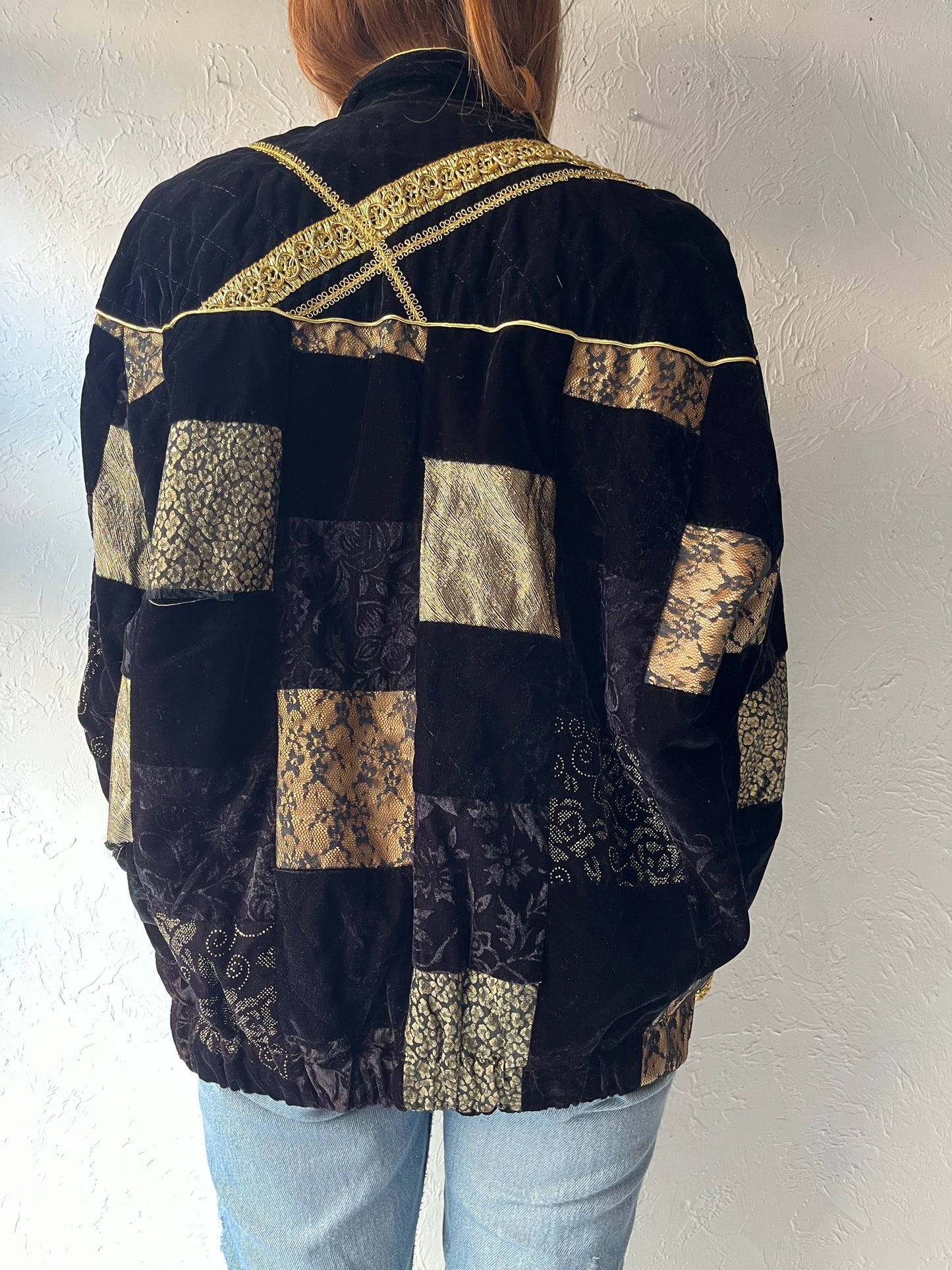 80s 'Marguerite Rubel' Black Velvet Patchwork Jacket / Medium