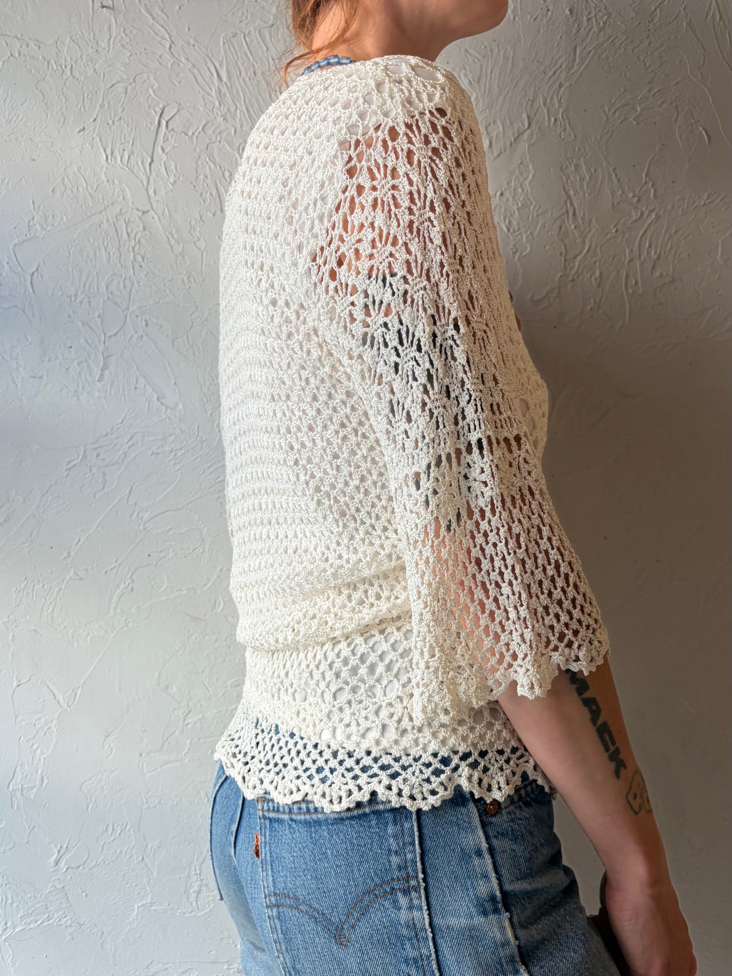 90s 'Kroshetta' Cream Crochet Top / Medium