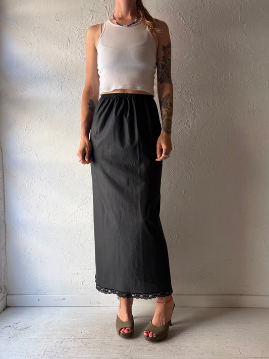 90s 'Kayser' Black Gothcore Dark Academia Maxi Slip Skirt / Small - Medium