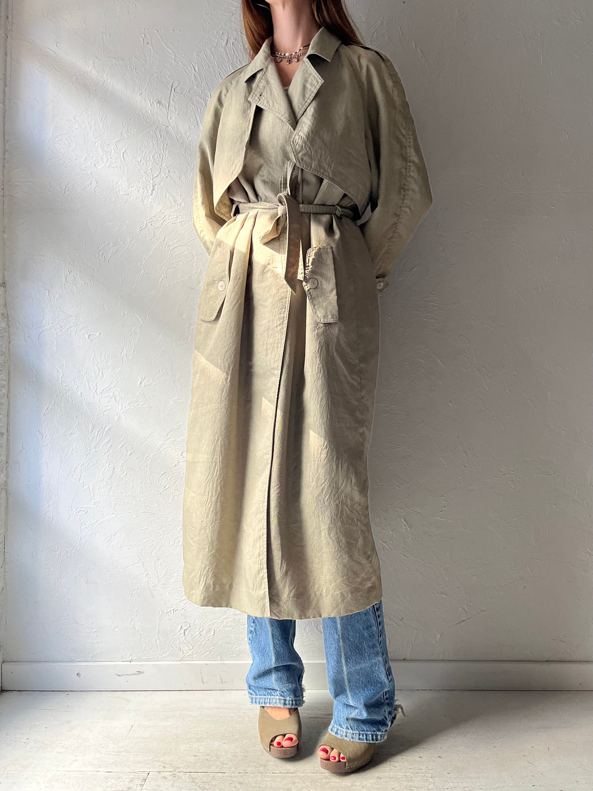 90s 'Collection Alegante' Beige Minimalist Old Money Academia Fall Trench Coat / Small