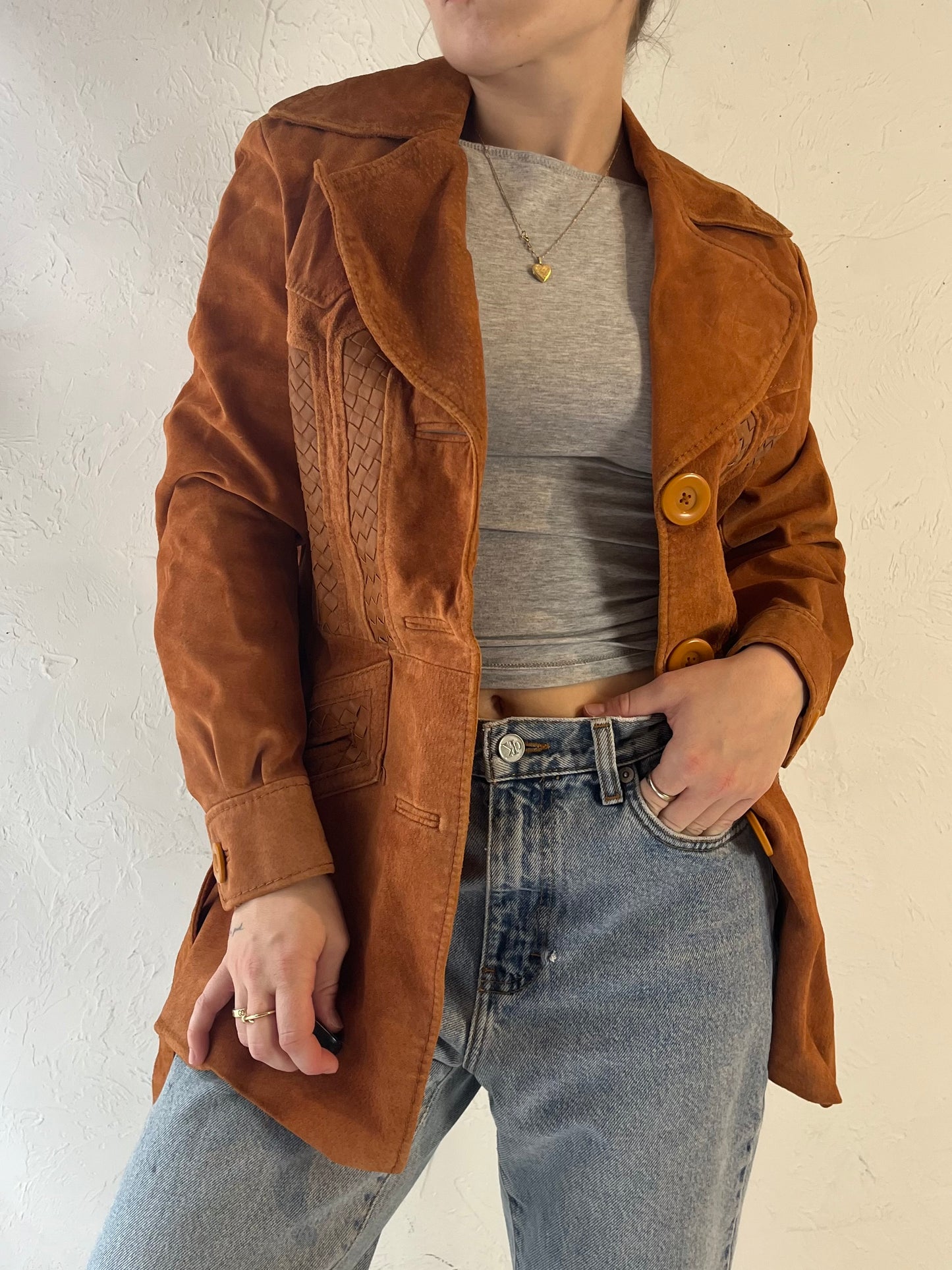 80s Orange Suede Leather Jacket / Medium