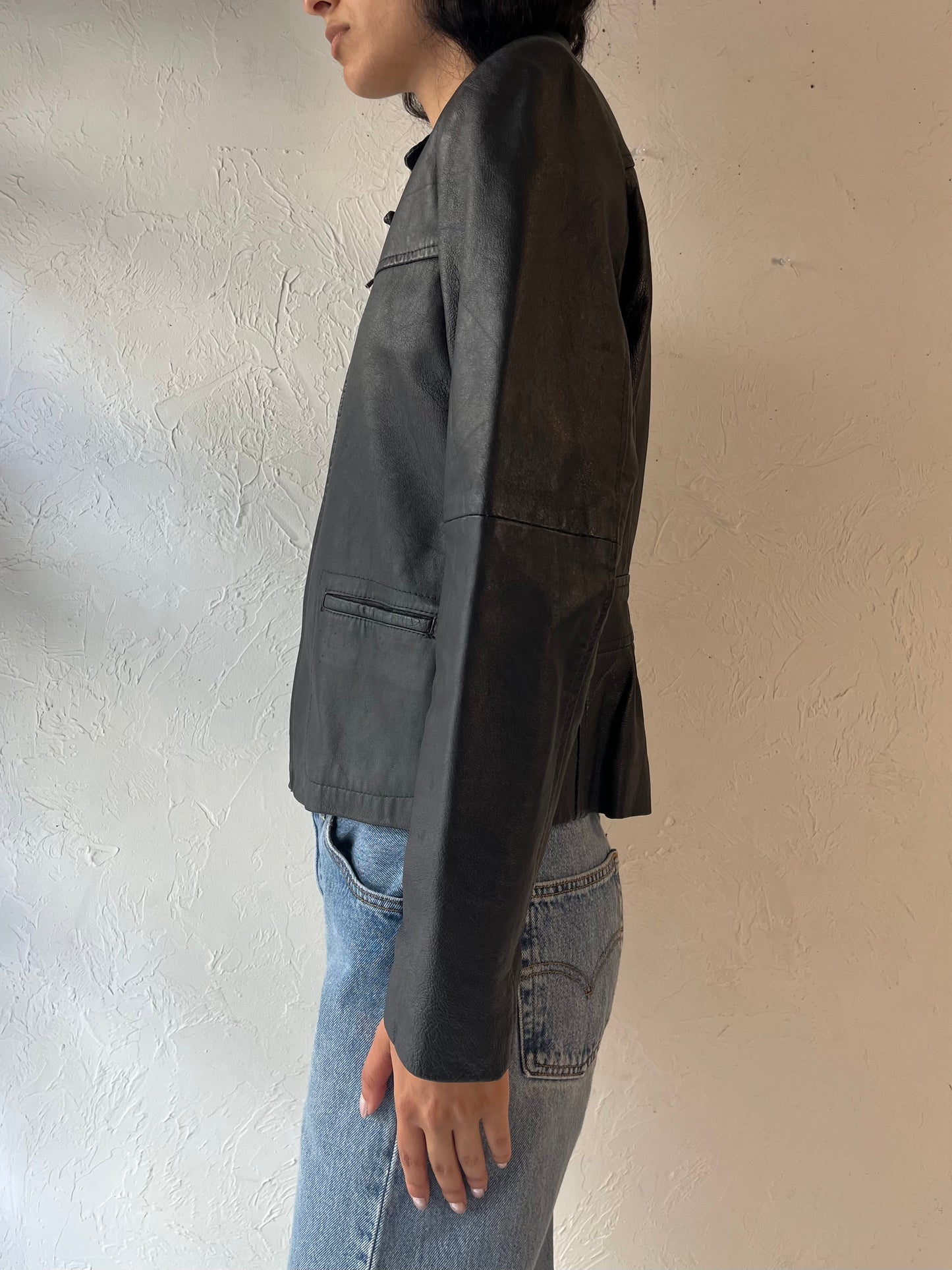 90s 'Metropolitan' Black Leather Jacket / Small