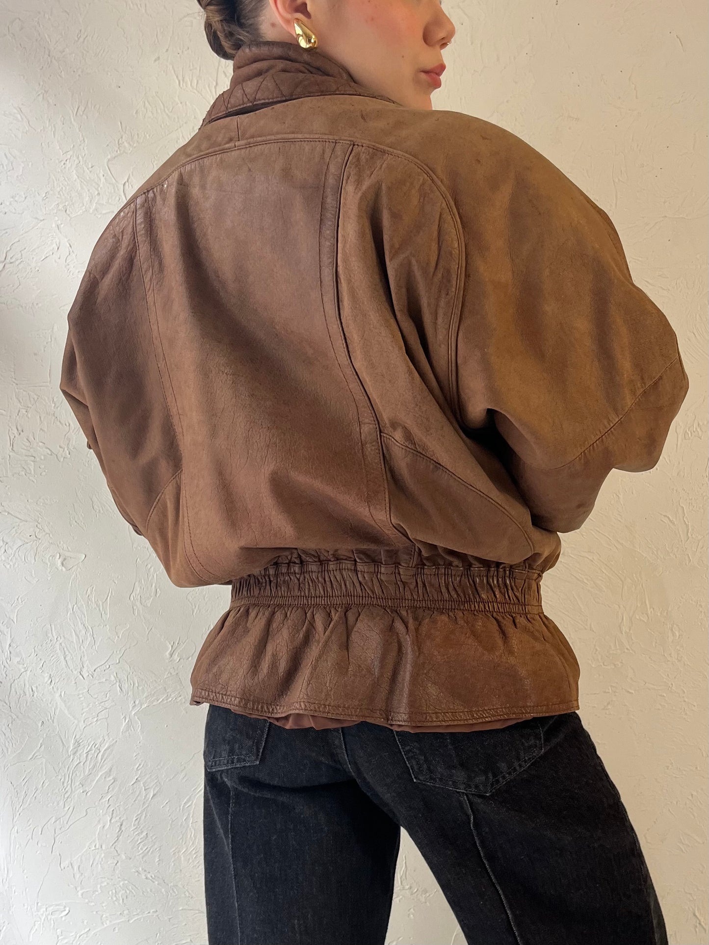 90s 'Adventure Bound' Brown Leather Jacket / Medium