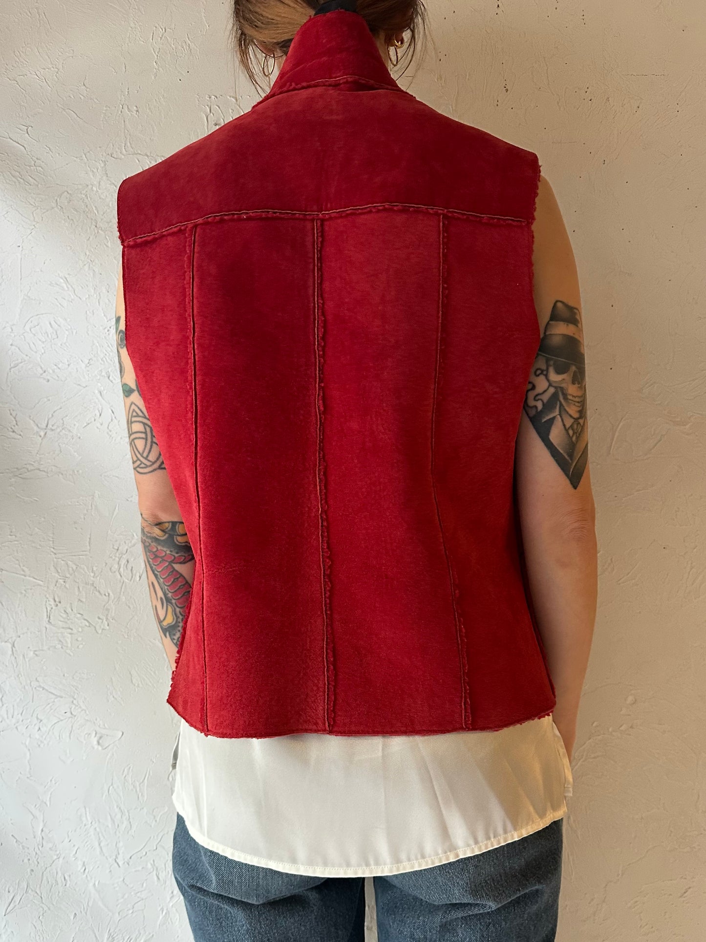 Y2k 'Express vest' Red Suede Leather Vest / Medium