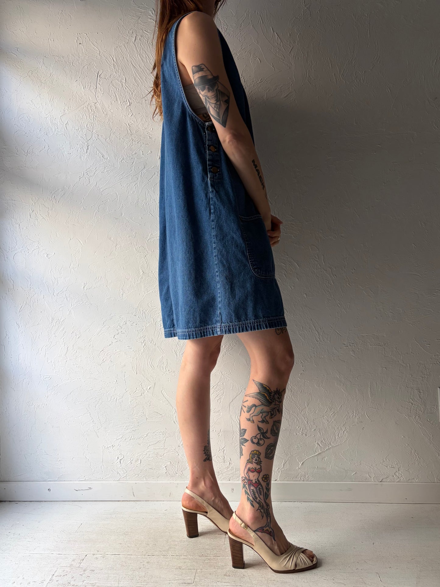 90s 'North Crest' Denim Mini Dress / Large