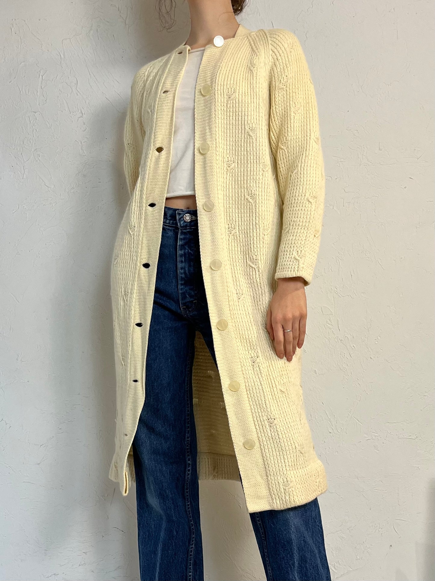 80s 'Frederick & Nelson' Cream Knit Cardigan Sweater / Small