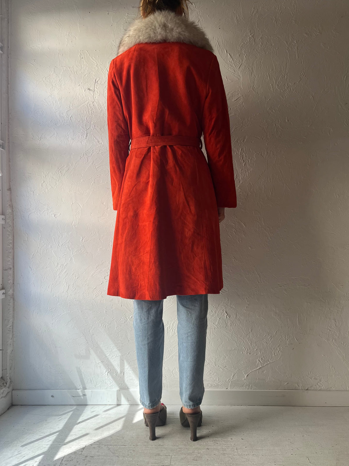 70s 'Sears' Red Suede Mod Coat / Medium