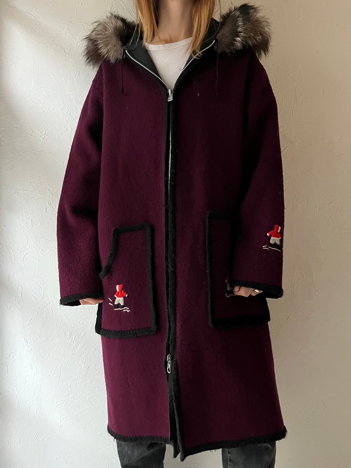 Vintage Purple Wool Embroidered Parka / Large