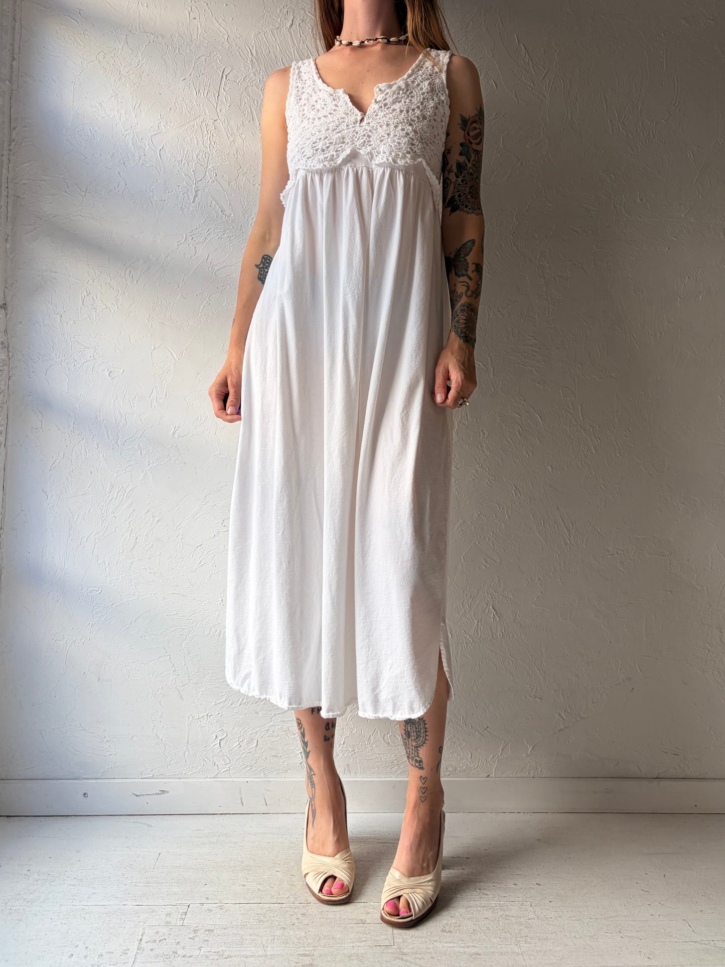 Y2k 'La Senza' White Cotton Crochet Dress / Medium