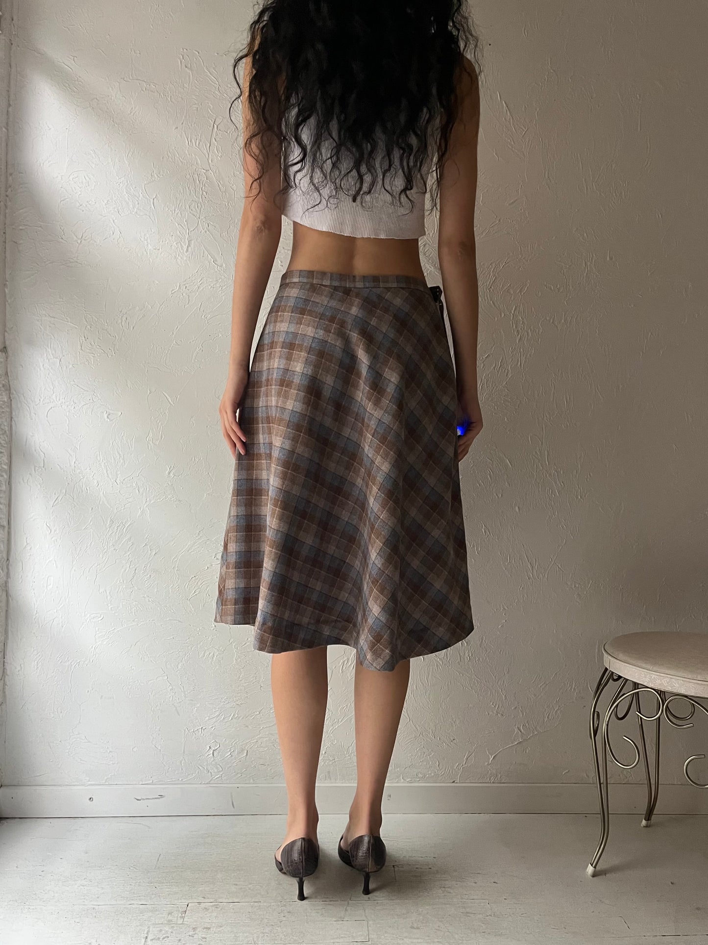 Vintage Handmade Plaid Midi Skirt / Medium