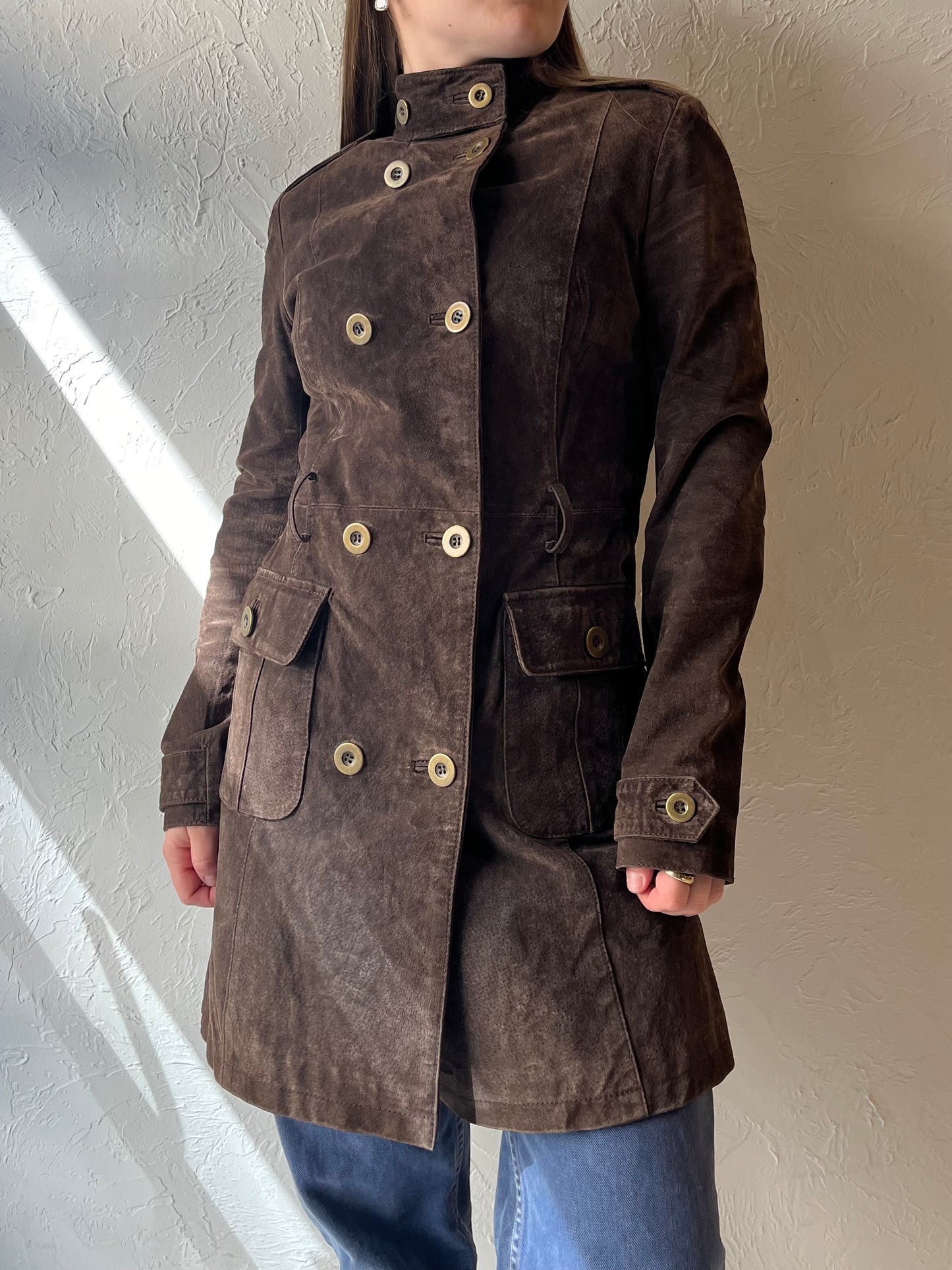 Y2k 'Le Chateau' Brown Suede Leather Coat / XXS