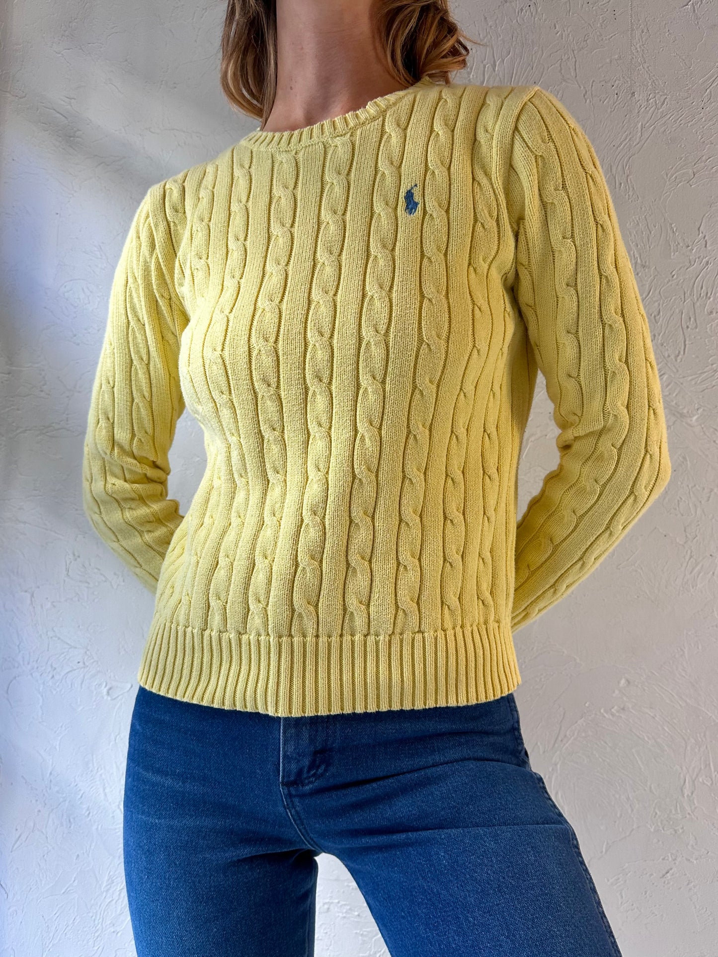Y2k 'Ralph Lauren' Yellow Cable Knit Sweater / Medium