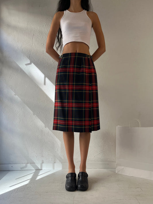 80s ‘Pitlochry of Scotland’ Pleated Plaid Wool Midi Skirt / Medium