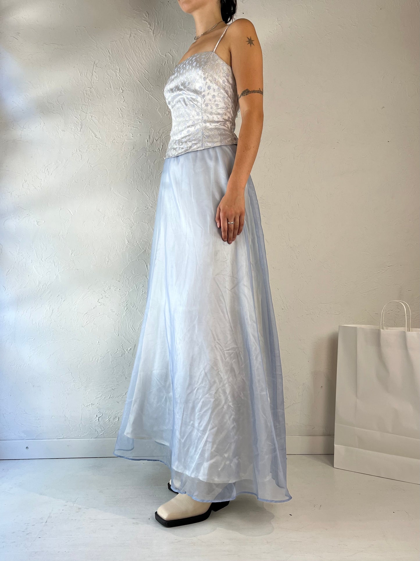 90s 'Be Smart' Pale Blue Prom Dress / Medium