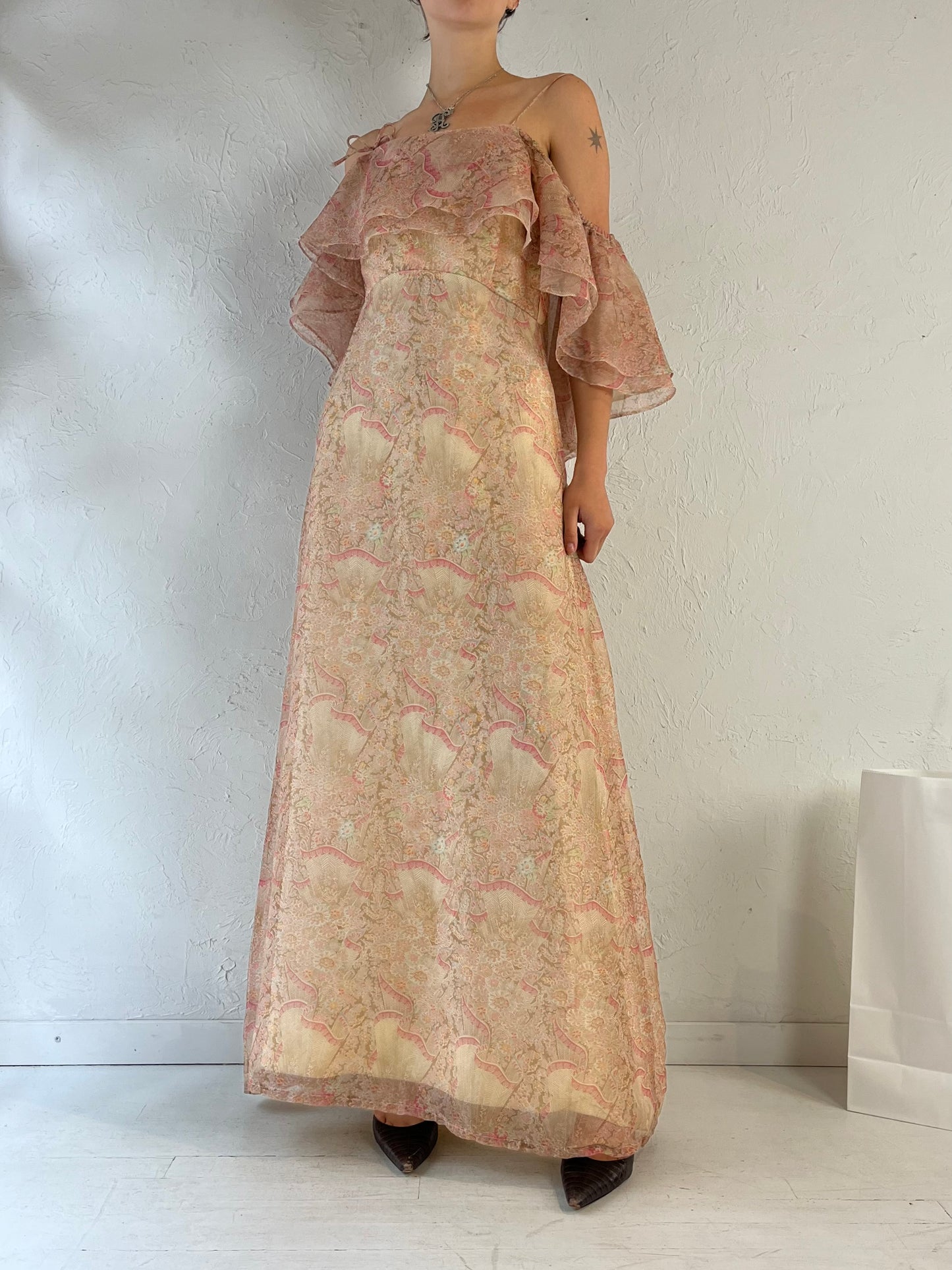 Vintage Handmade Pale Pink Formal Dress / Small