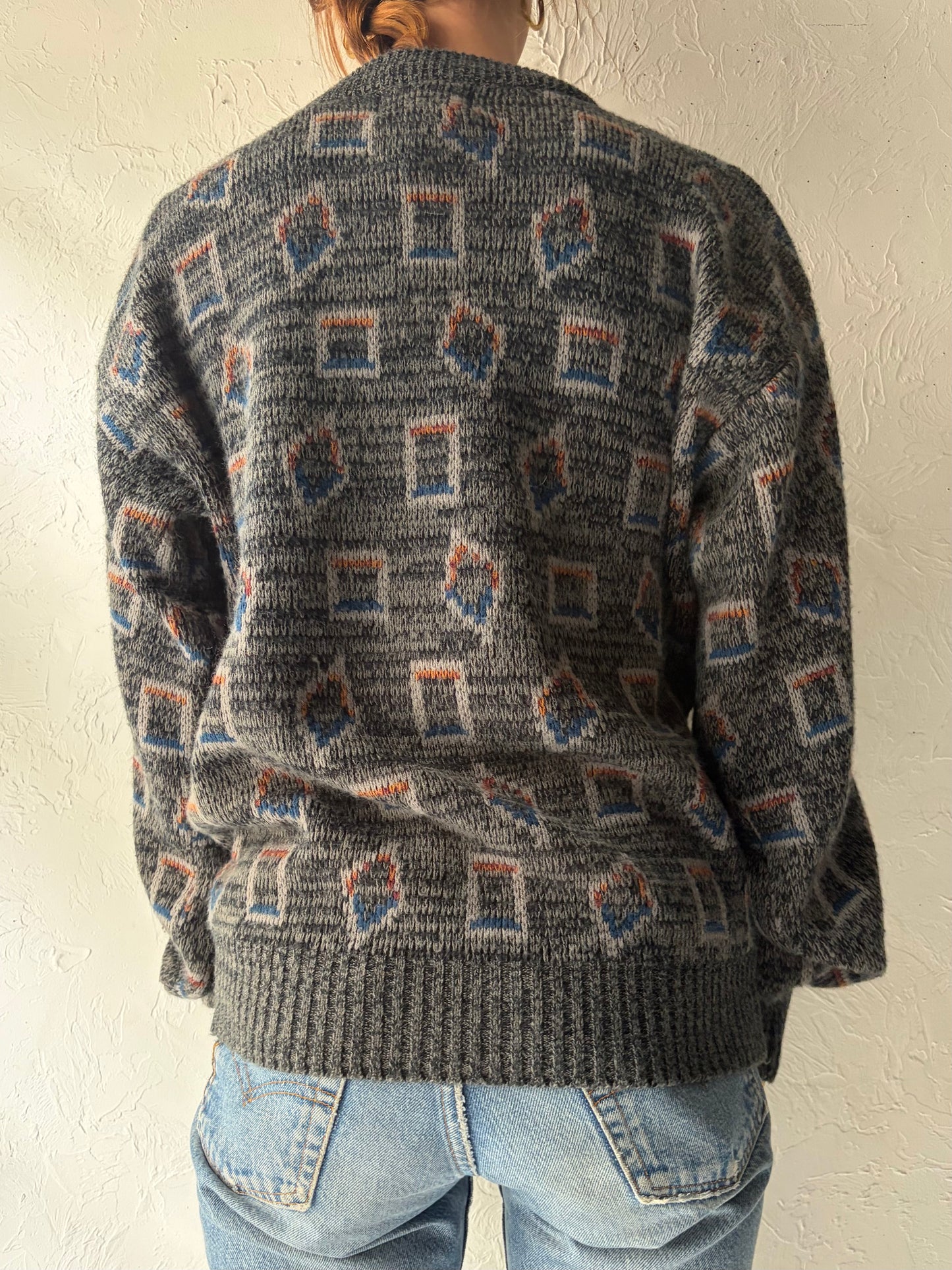 90s 'Weeds' Patterned Retro Academia Crewneck Pullover Sweater / Large