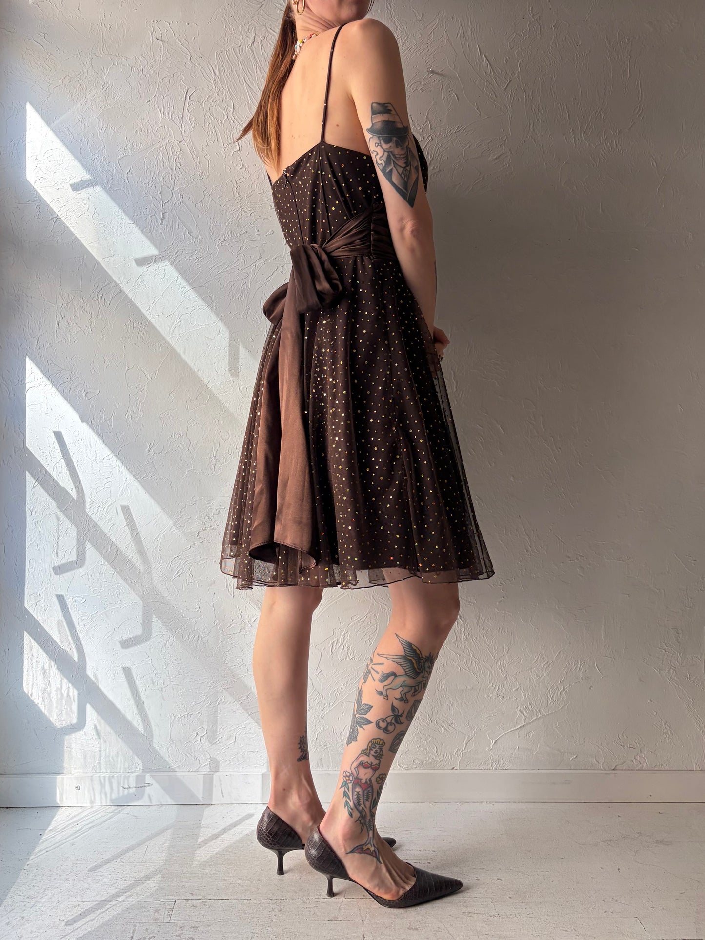 80s 'Jessica' Brown Formal Mini Dress / Medium