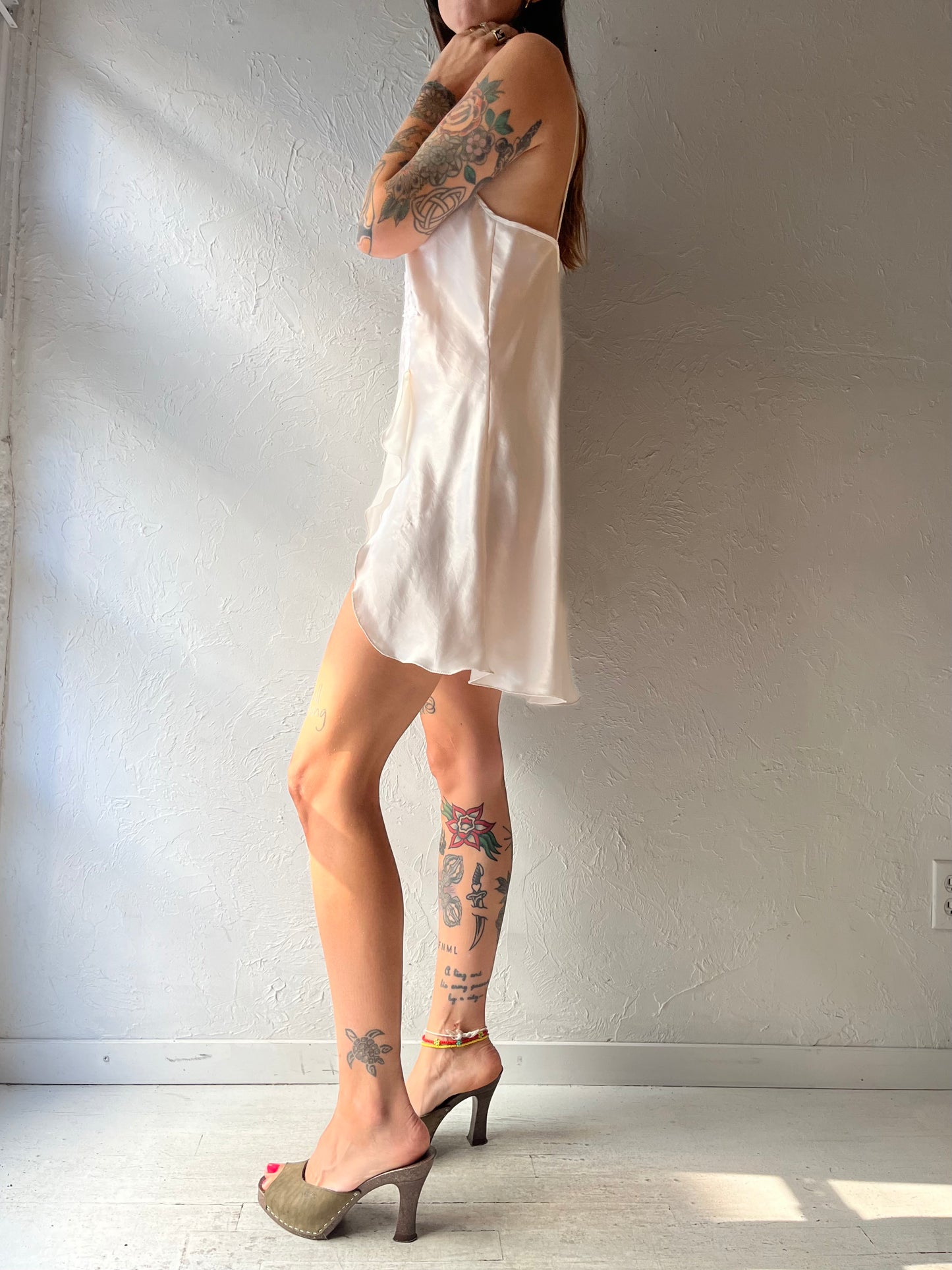 90s 'Reveries' White Romantic Slip Dress / Medium
